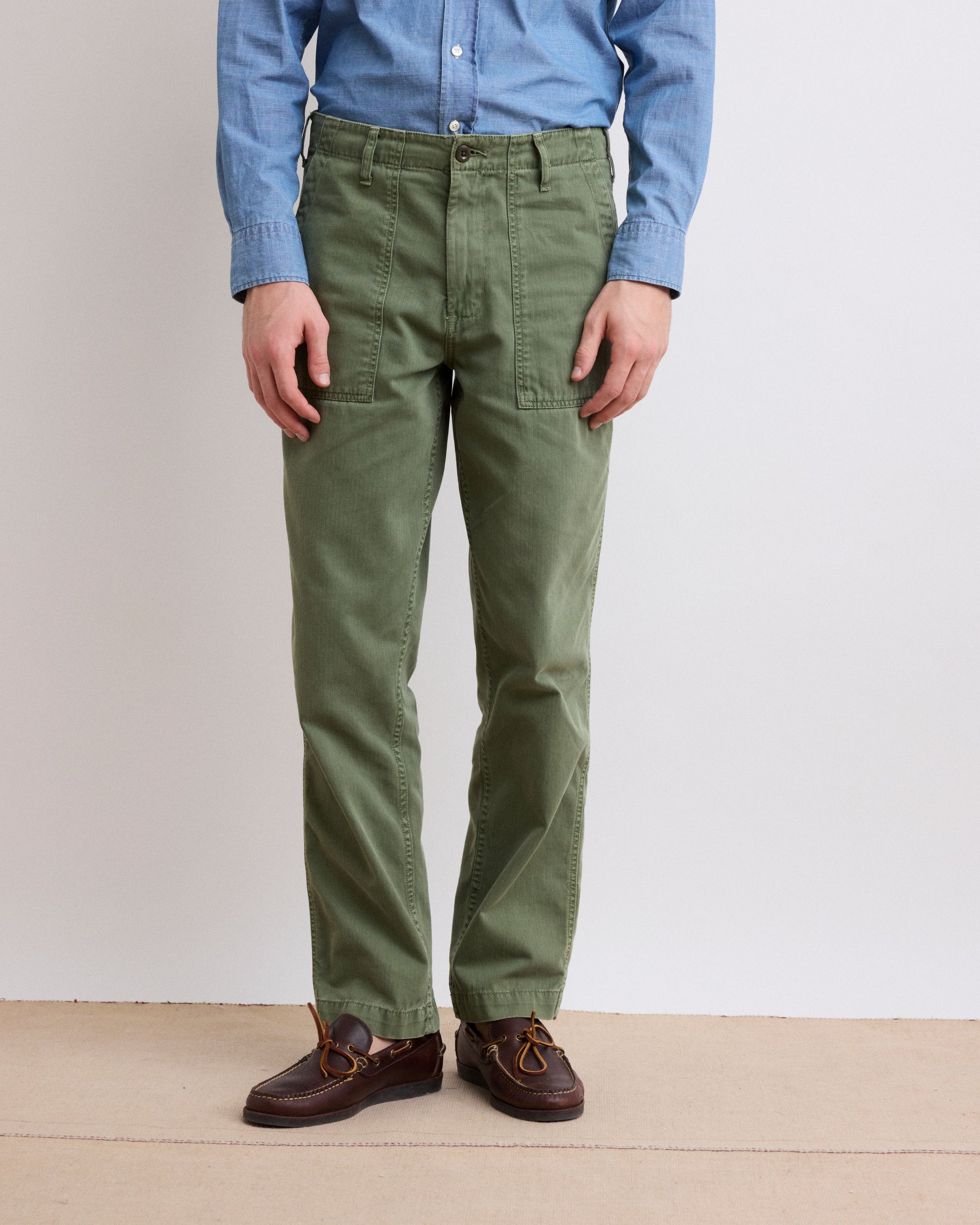 Pantalon Homme en Coton à Chevrons Vert Militaire Fatigue