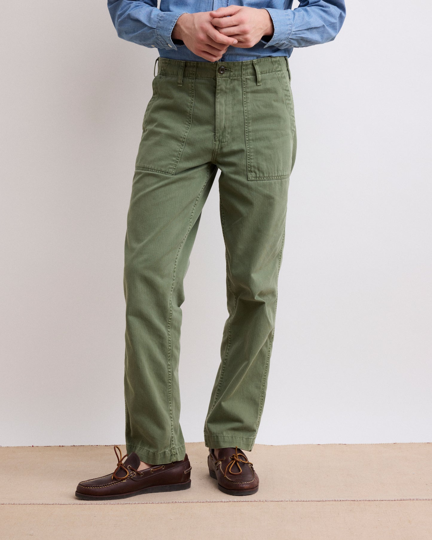 Pantalon Homme en Coton à Chevrons Vert Militaire Fatigue