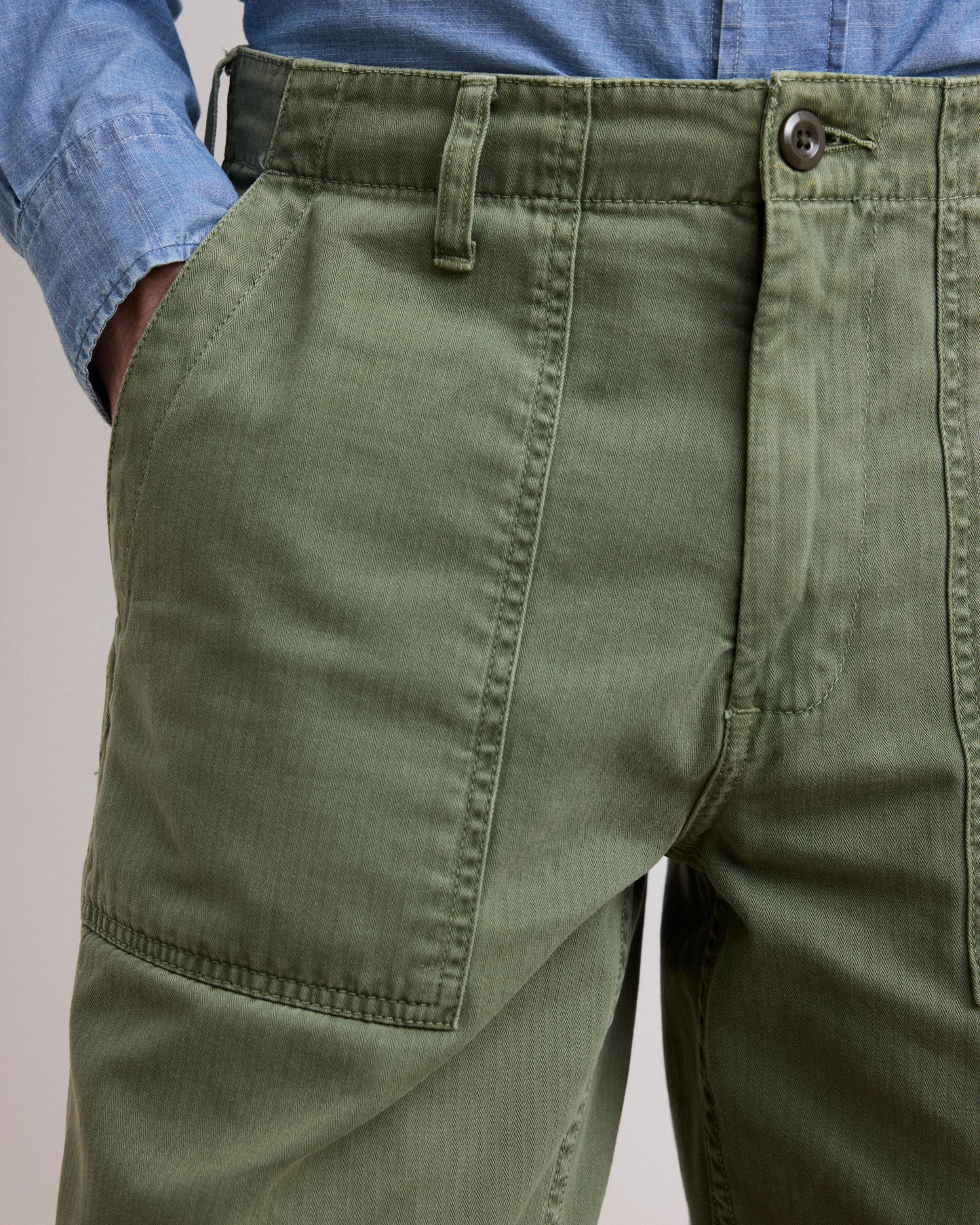 Pantalon Homme en Coton à Chevrons Vert Militaire Fatigue