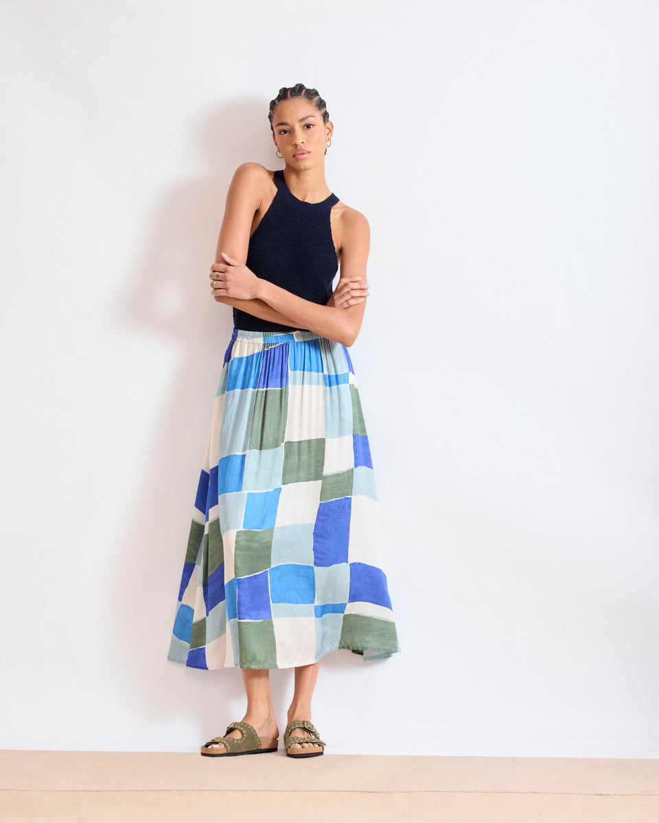 Jovana Women's Blue Geometric Printed Viscose Skirt - Image alternative