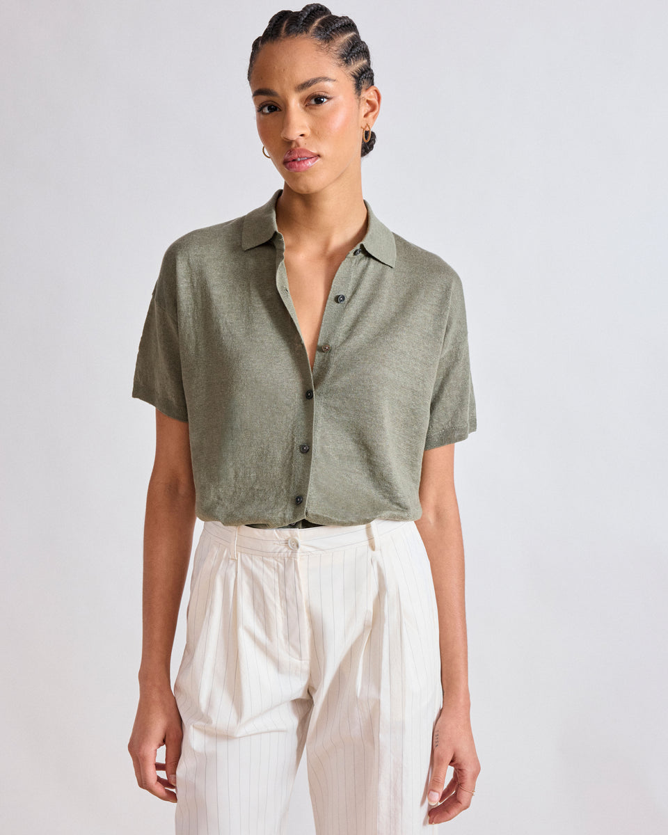 Meddy Women's Army Green Linen Top - Image principale