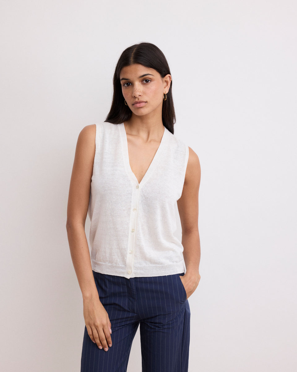 Moravia Women's Off-White Linen Vest - Image principale