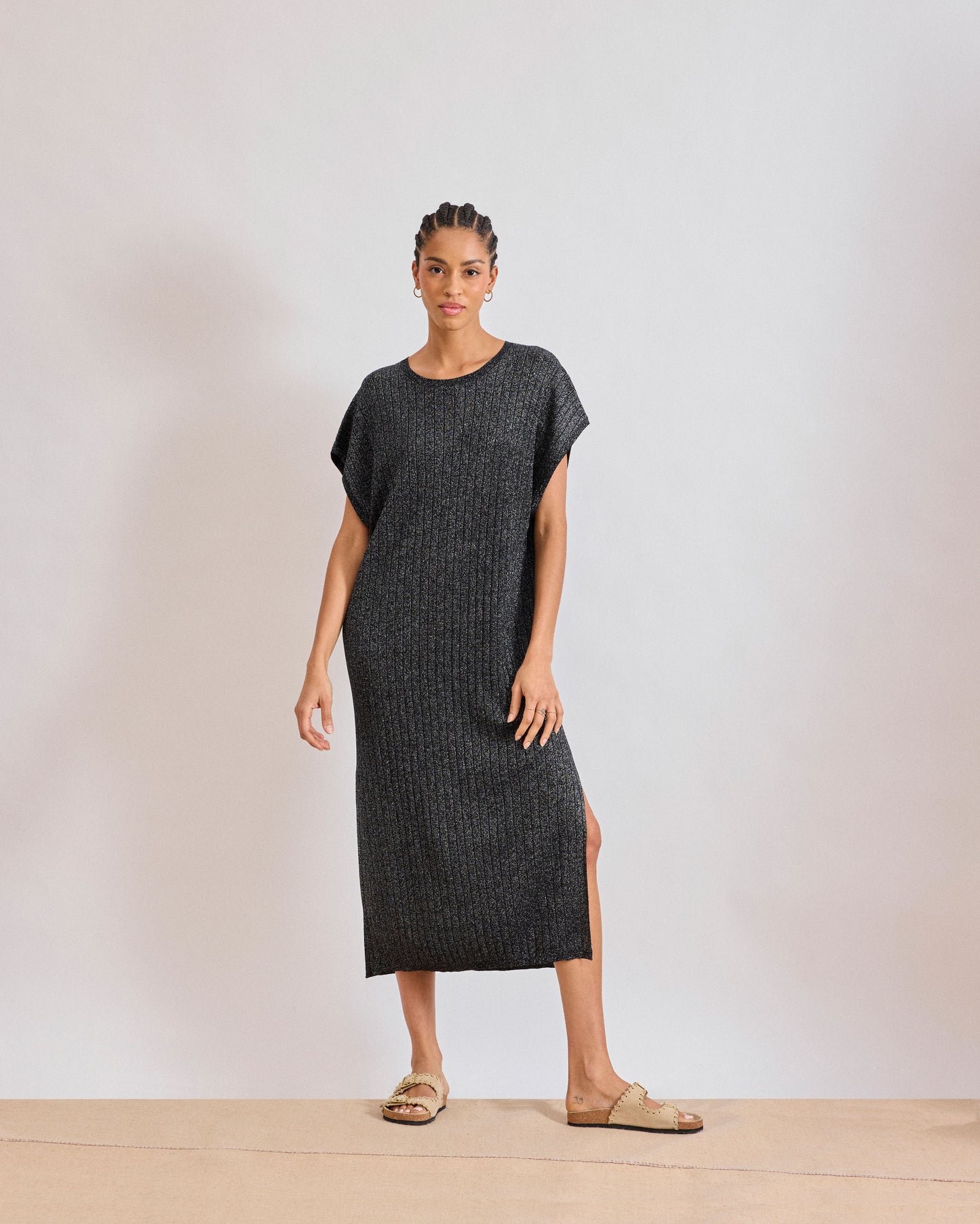 Robe Femme en Viscose & Lurex Noir Meda