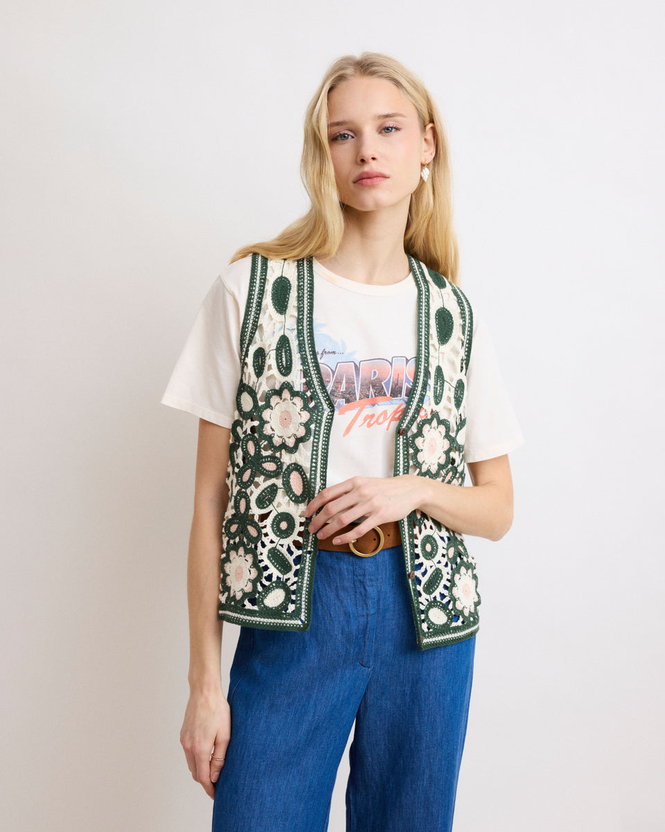 Molie Women's Off-White Crochet Vest  - Image principale