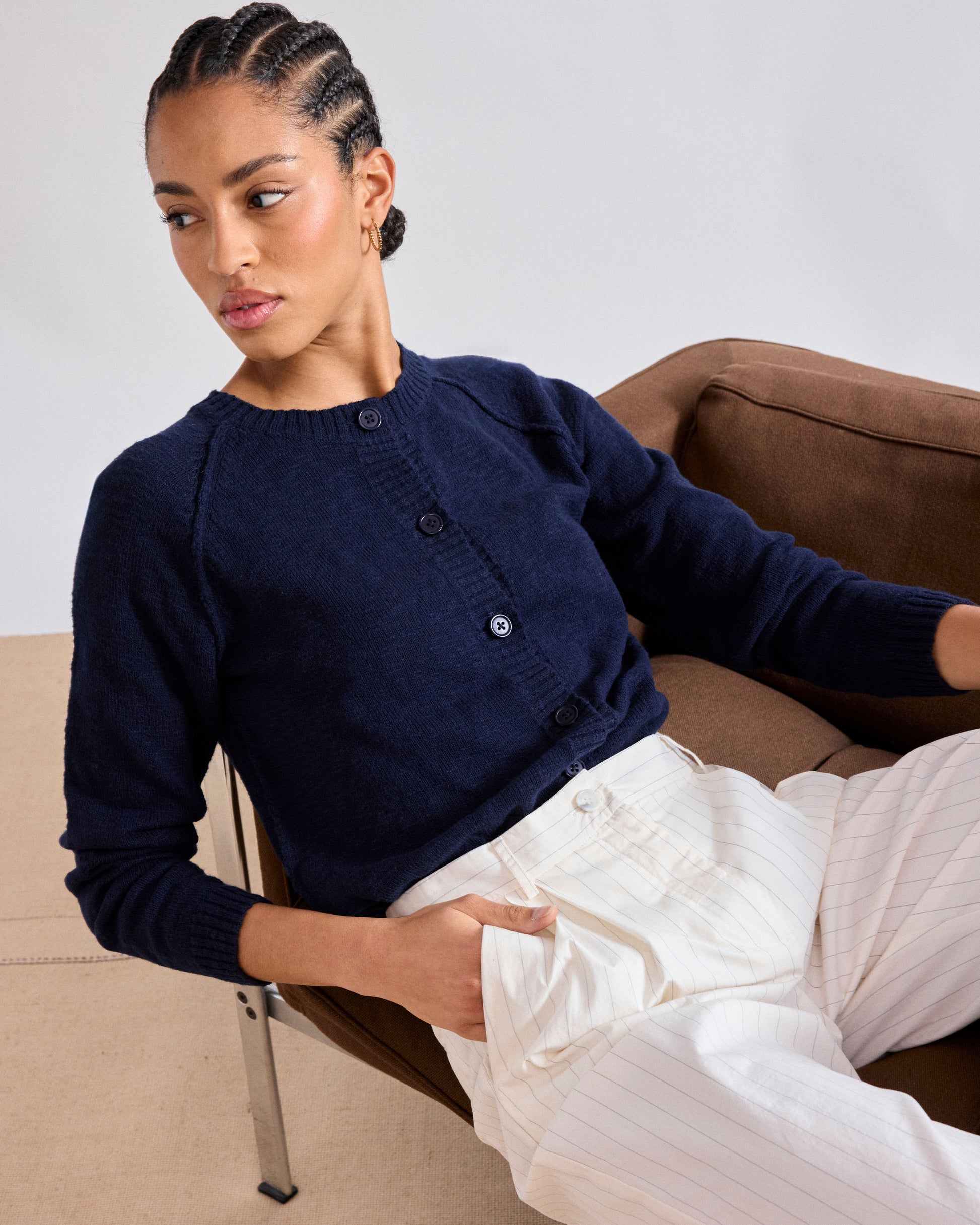 Melita Women's Navy Blue Slub Cotton Cardigan BDMK522-04 Women's