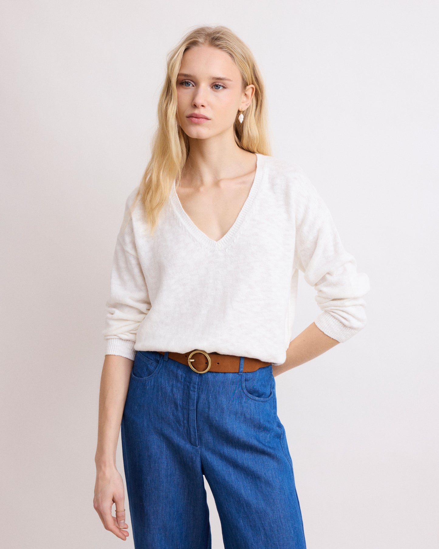 Pull Femme en Coton Flammé Ecru Mirtille