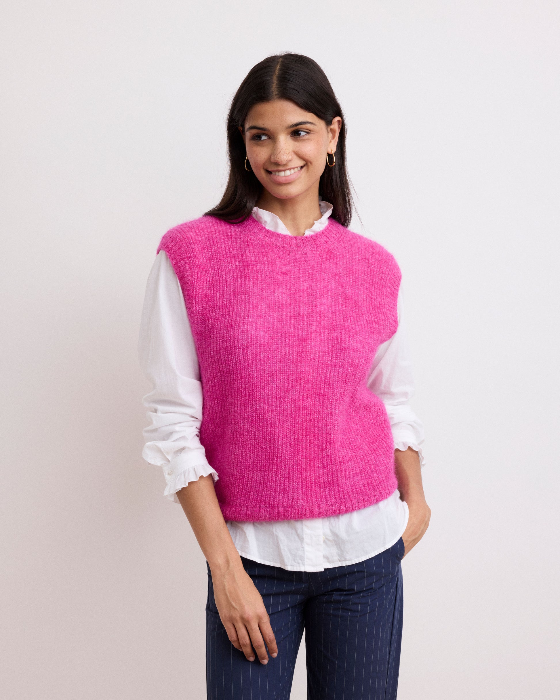 Gilet Femme en Alpaga & Mérinos Rose Matt