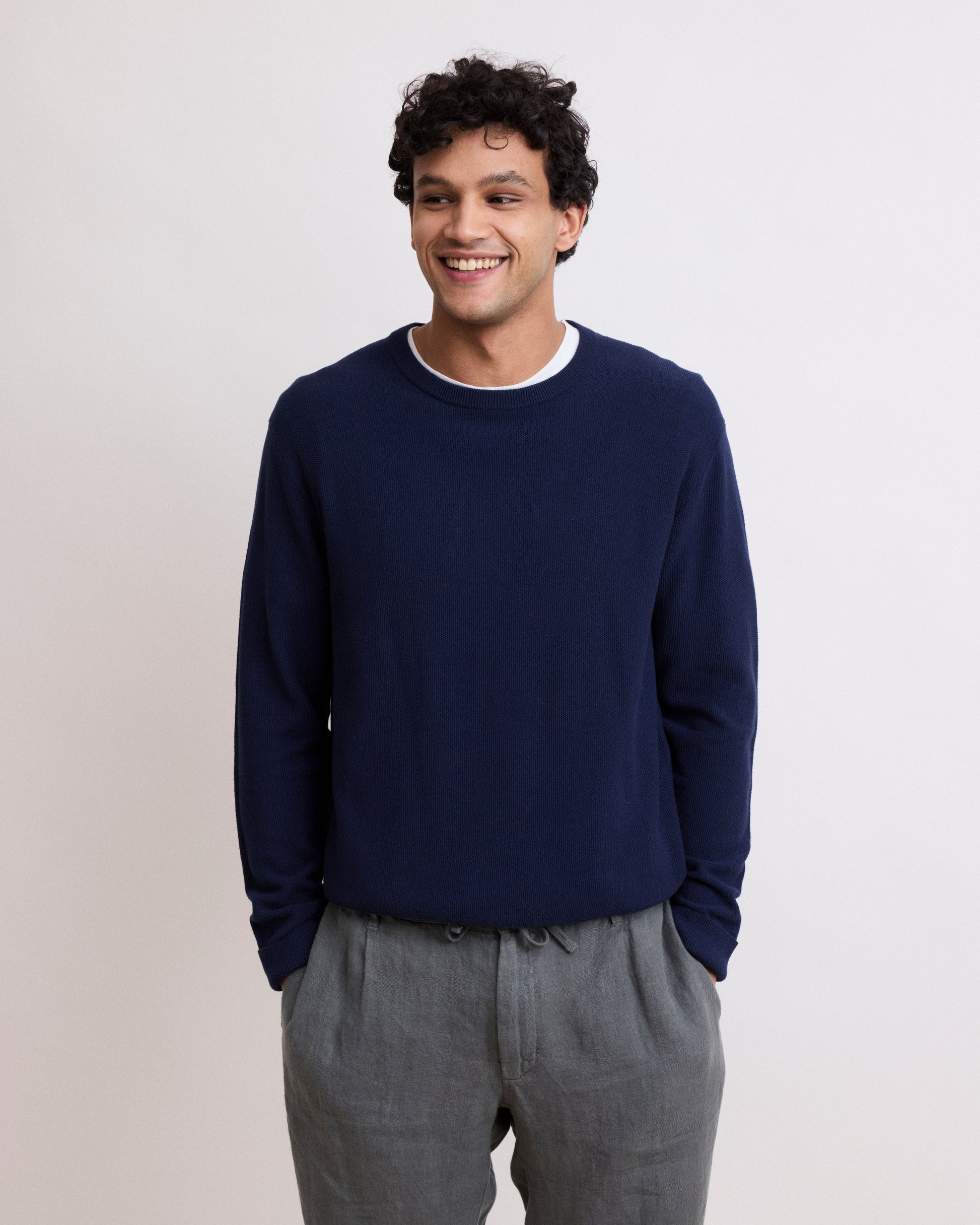 Pull Homme en Coton Piqué Bleu Marine