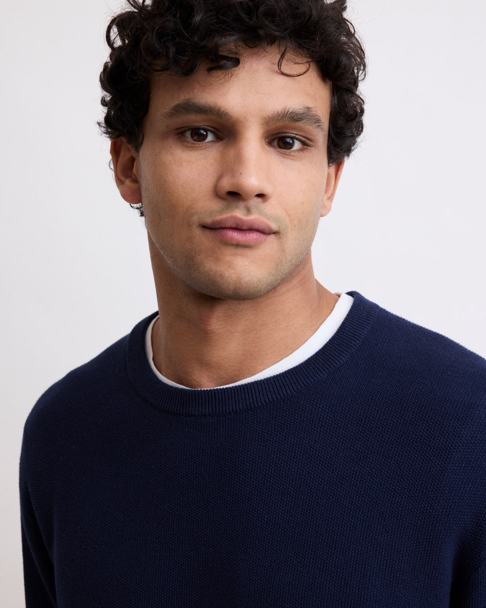 Pull Homme en Coton Piqué Bleu Marine - Image 3