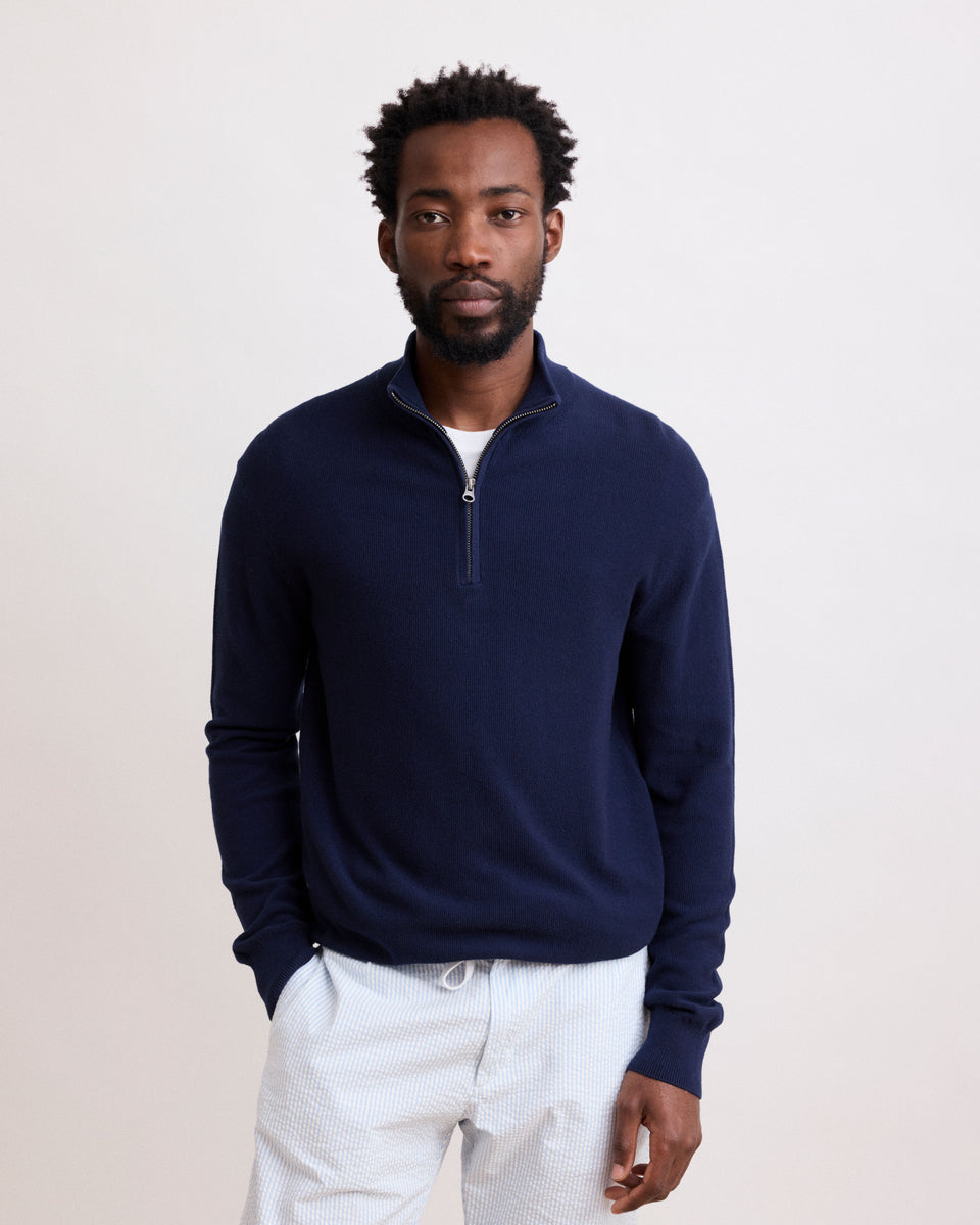 Trucker Men's Deep Blue Piqué Cotton Sweater - Image principale