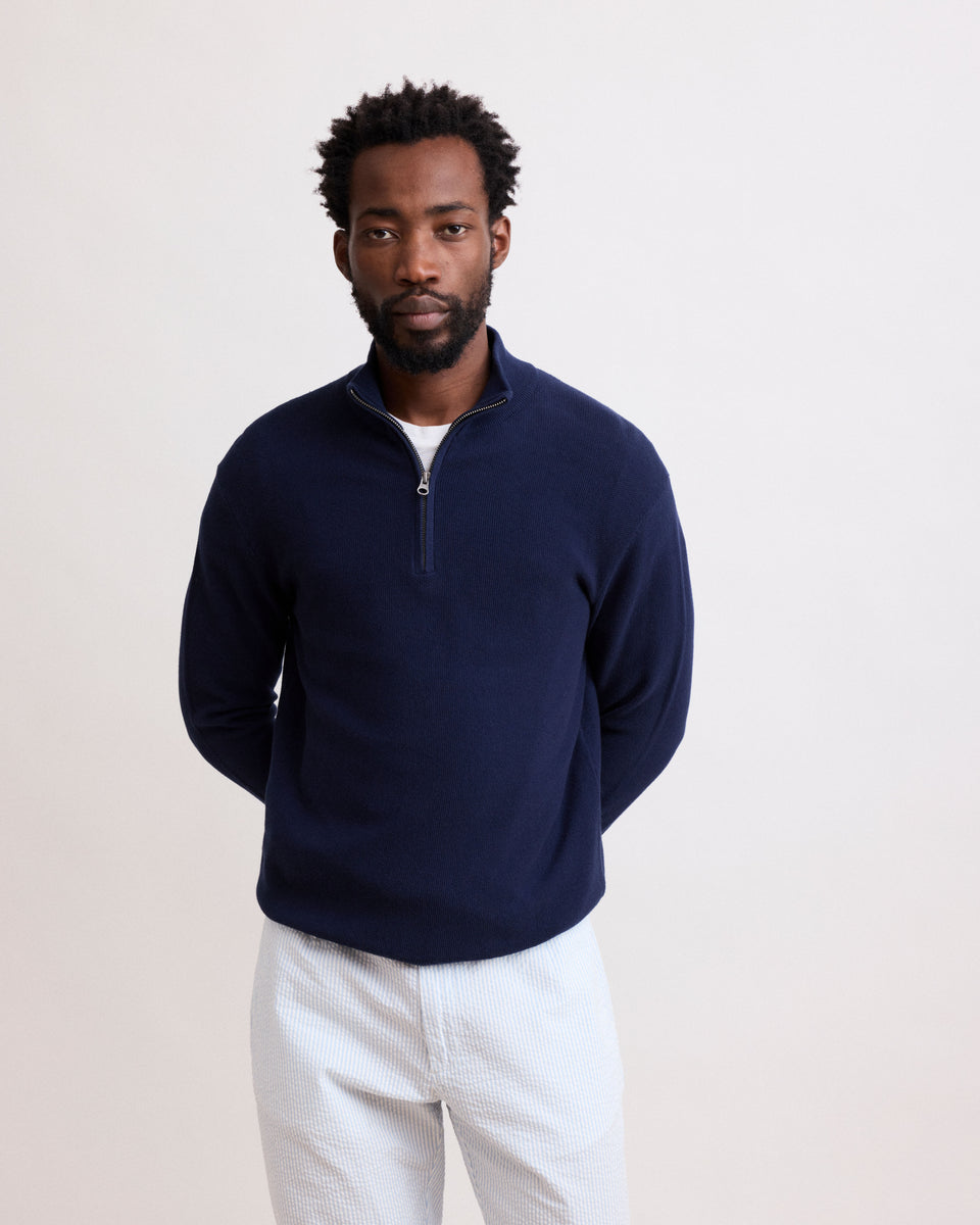 Trucker Men's Deep Blue Piqué Cotton Sweater - Image alternative