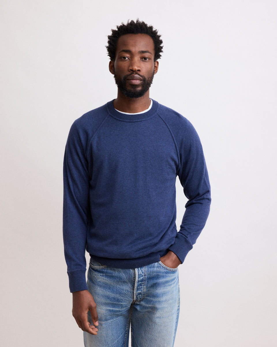 Men's Indigo Blue Supima Cotton & Cashmere Sweater - Image alternative