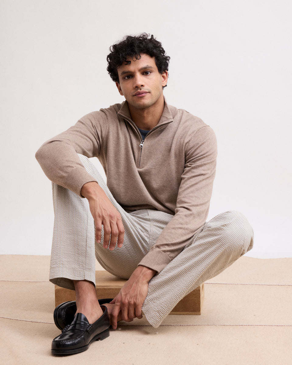 Trucker Men's Beige Supima Cotton & Cashmere Sweater - Image principale