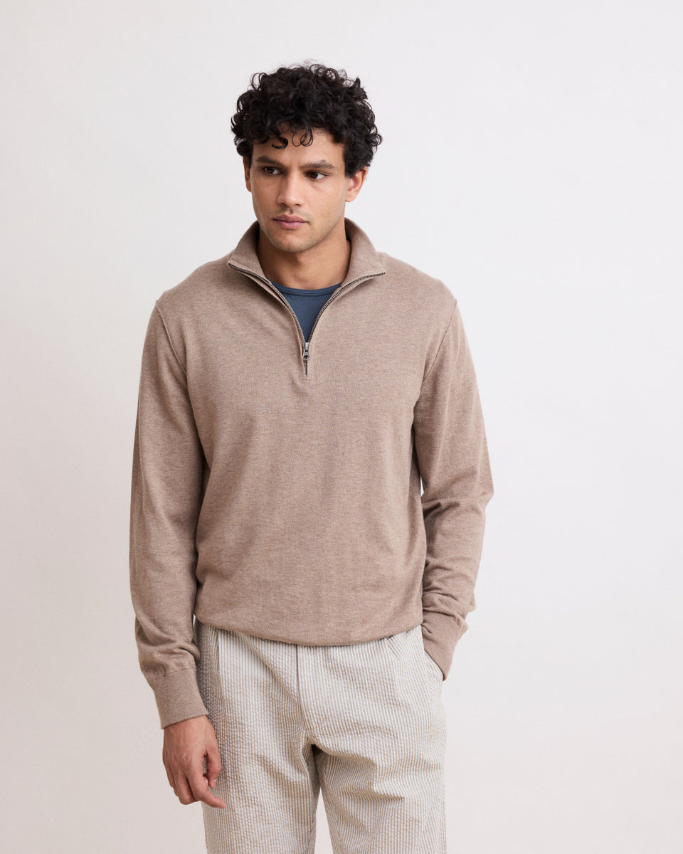 Trucker Men's Beige Supima Cotton & Cashmere Sweater - Image alternative