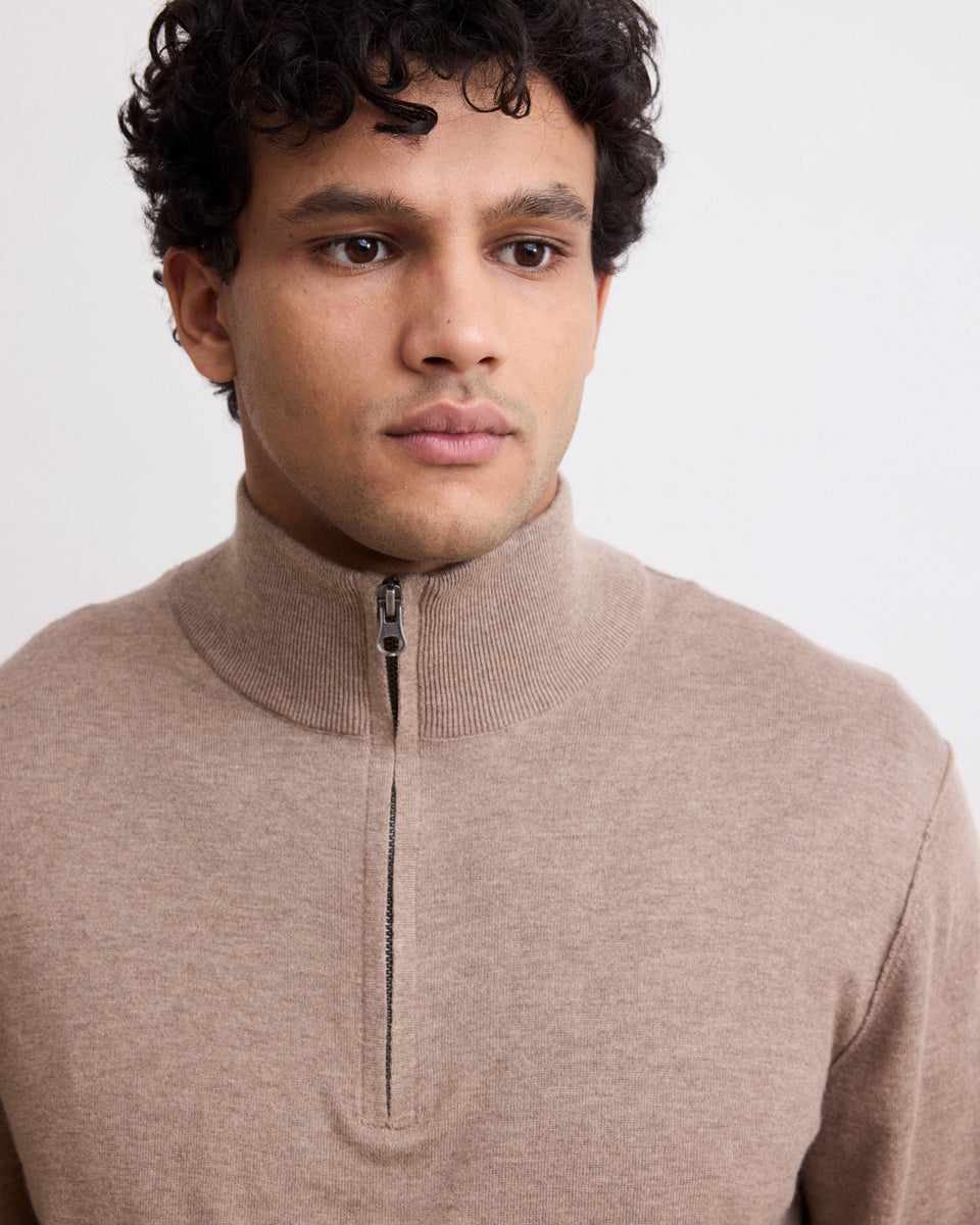 Herrenpullover aus Supima-Baumwolle und Kaschmir in Beige Trucker - Image 3