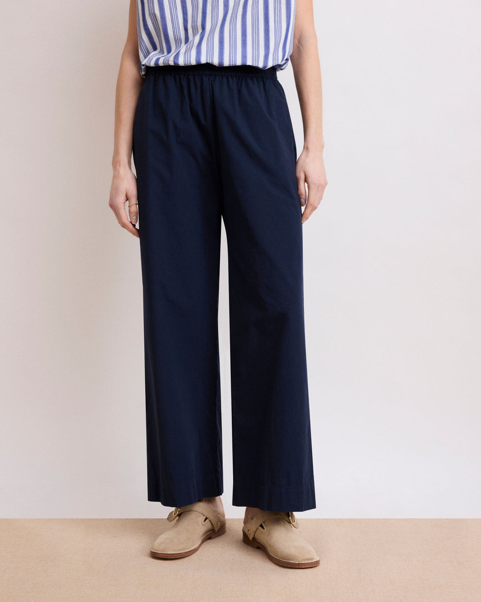 Palerme Women's Navy Blue Poplin Pants - Image alternative