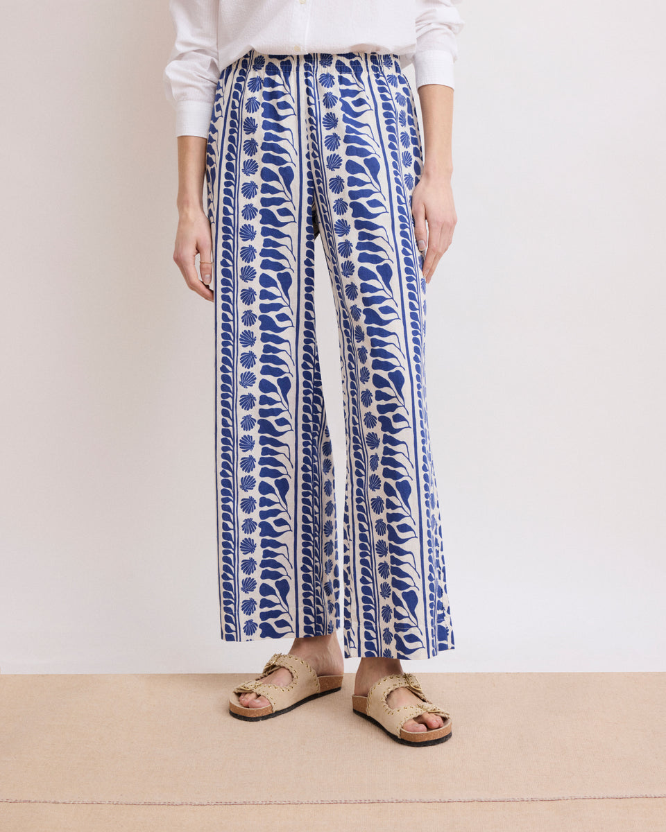 Palerme Women's Blue Shell Printed Linen & Cotton Pants - Image alternative