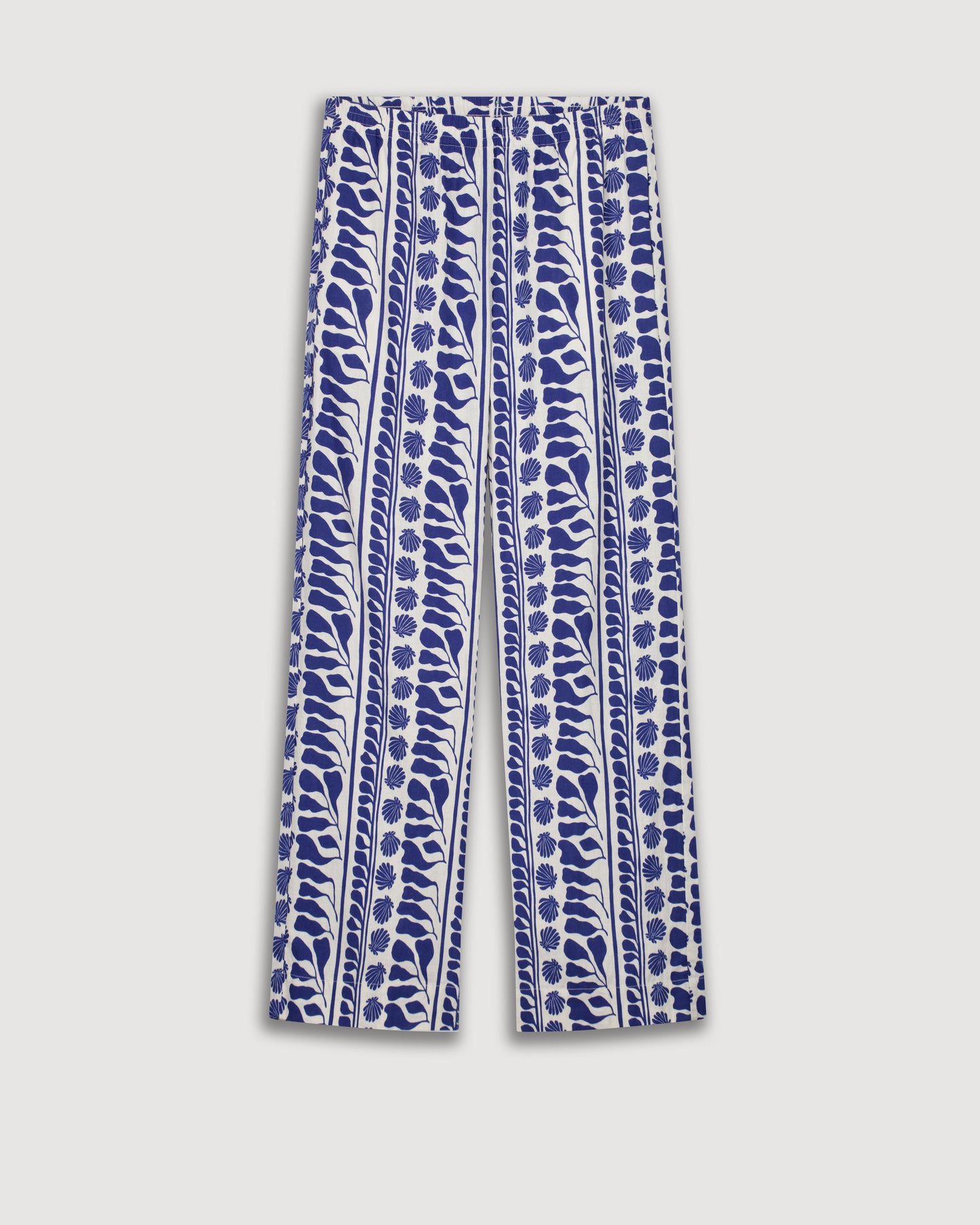 Palerme Women's Blue Shell Printed Linen & Cotton Pants