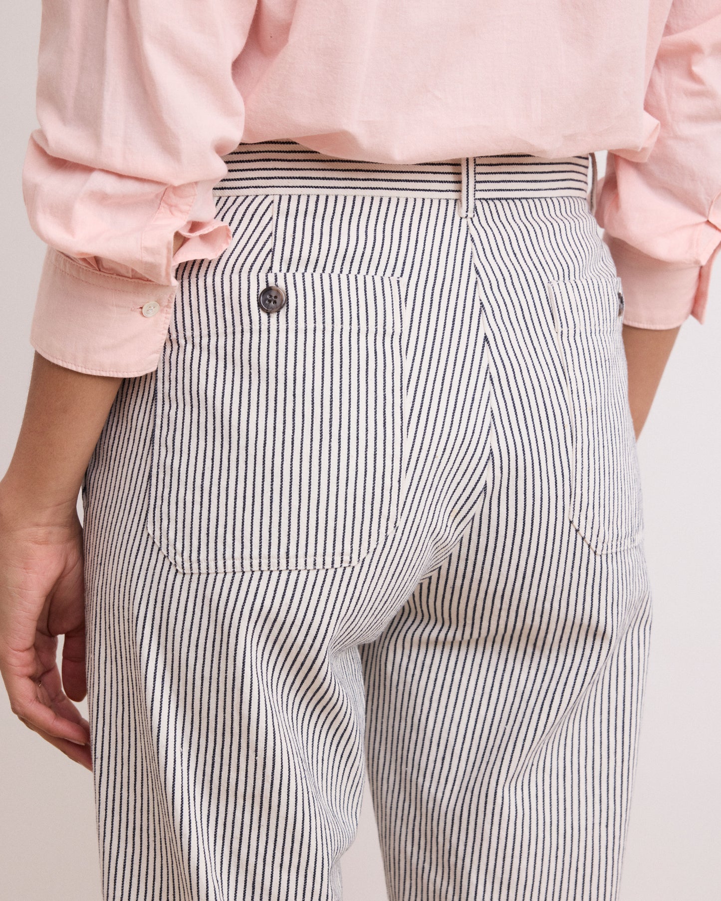 Pantalon Femme en Twill de Coton Rayé Blanc & Bleu Pastora