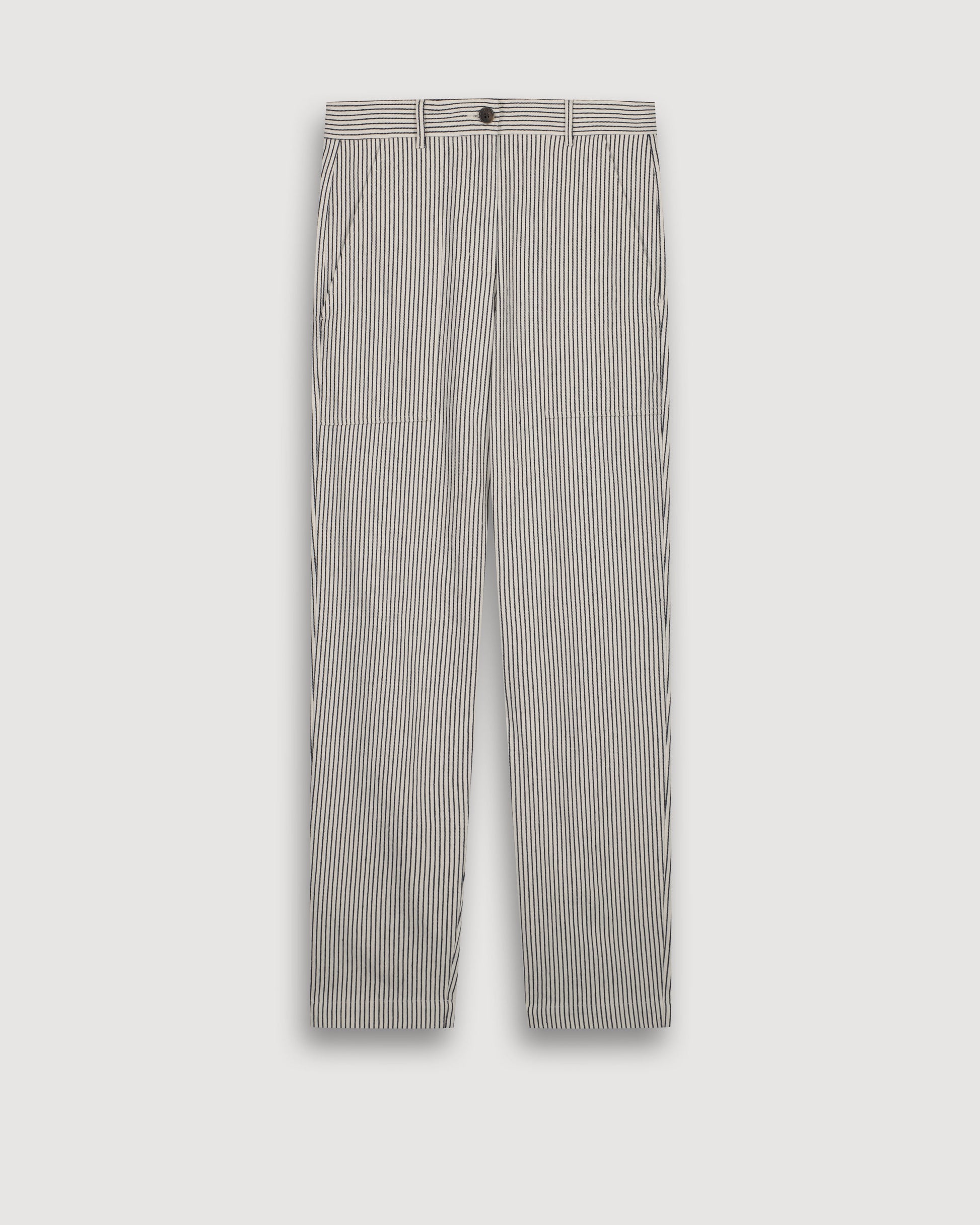 Pantalon Femme en Twill de Coton Rayé Blanc & Bleu Pastora