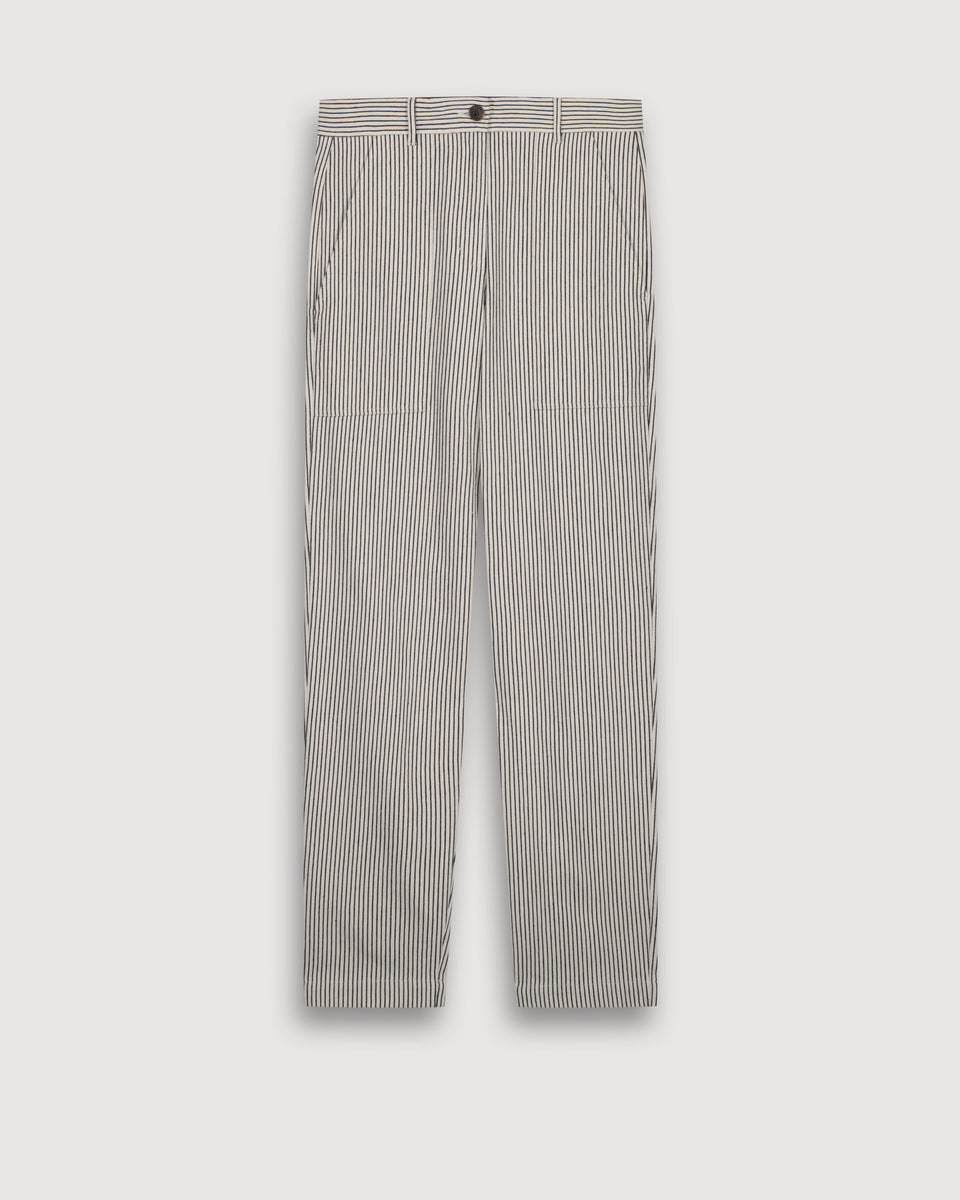 Pantalon Femme en Twill de Coton Rayé Blanc & Bleu Pastora - Image 3