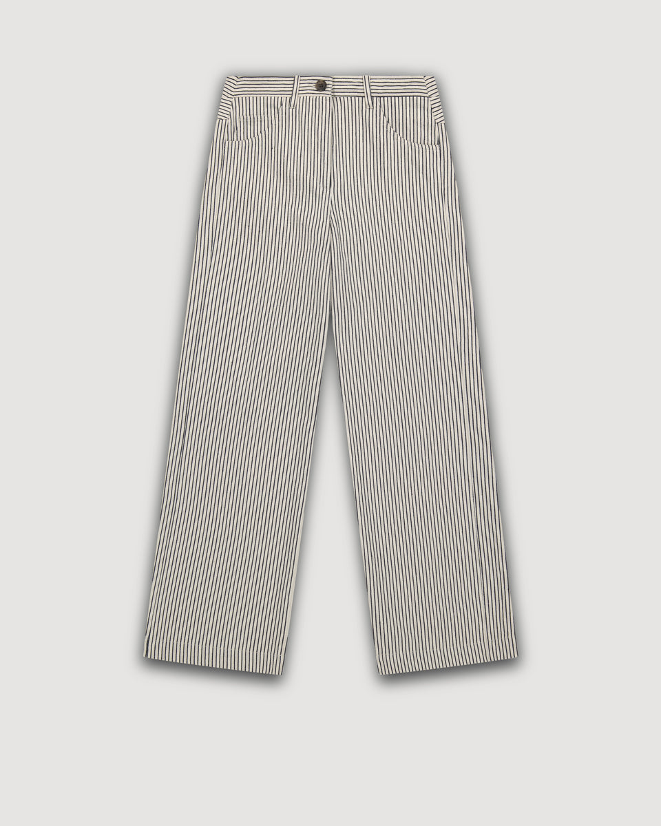 Pantalon Fille en Twill de Coton Blanc & Bleu Pilote - Image principale