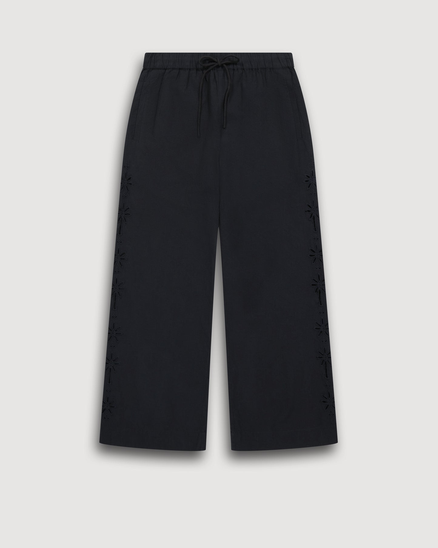 Pantalon Fille en Voile de Coton brodé Noir Palma