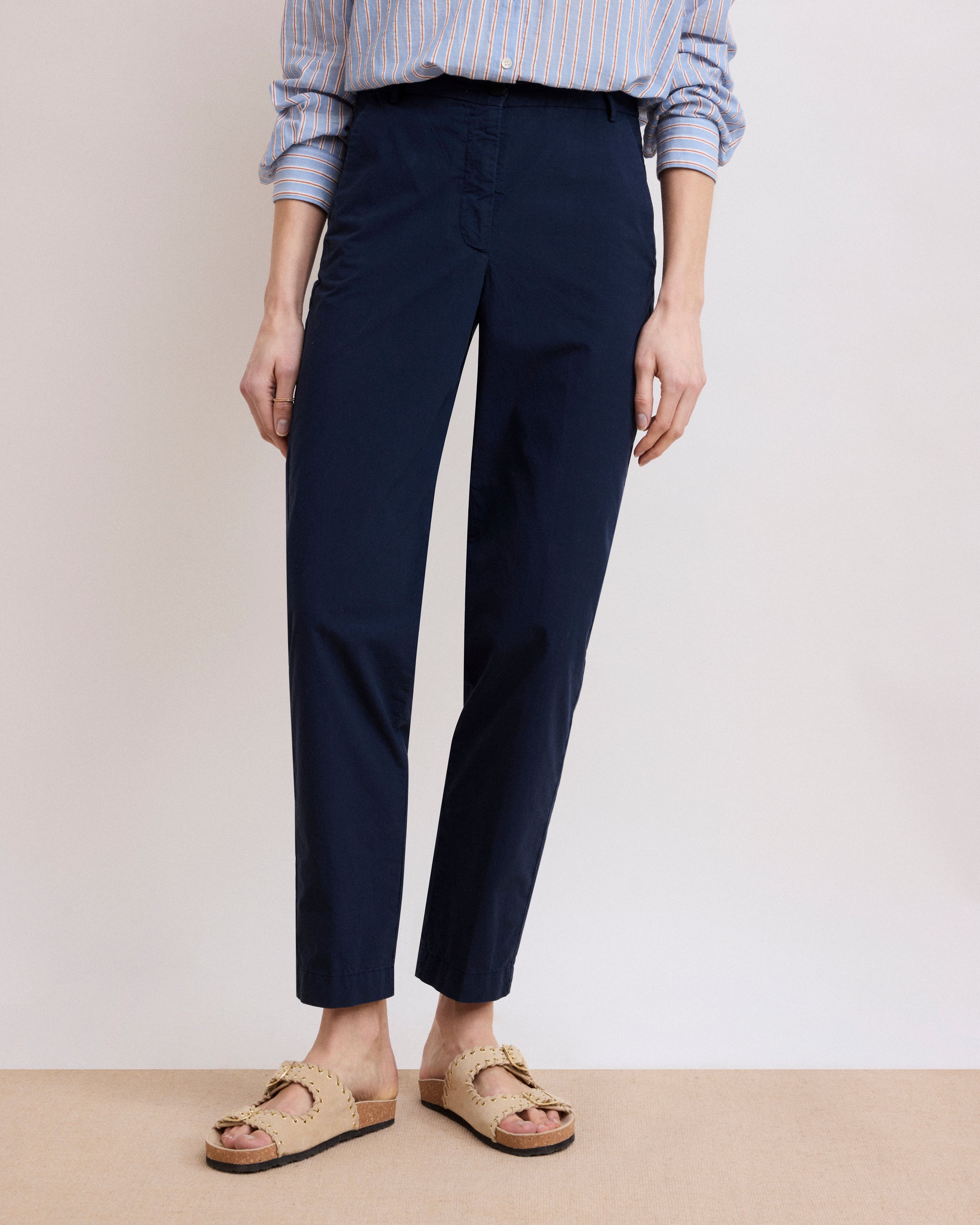 Pantalon Femme en Popeline Bleu Marine Perfect