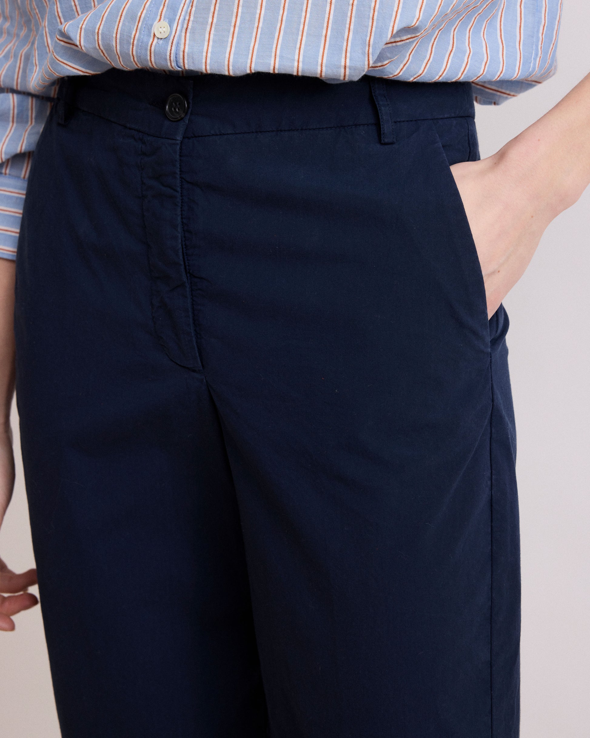 Pantalon Femme en Popeline Bleu Marine Perfect