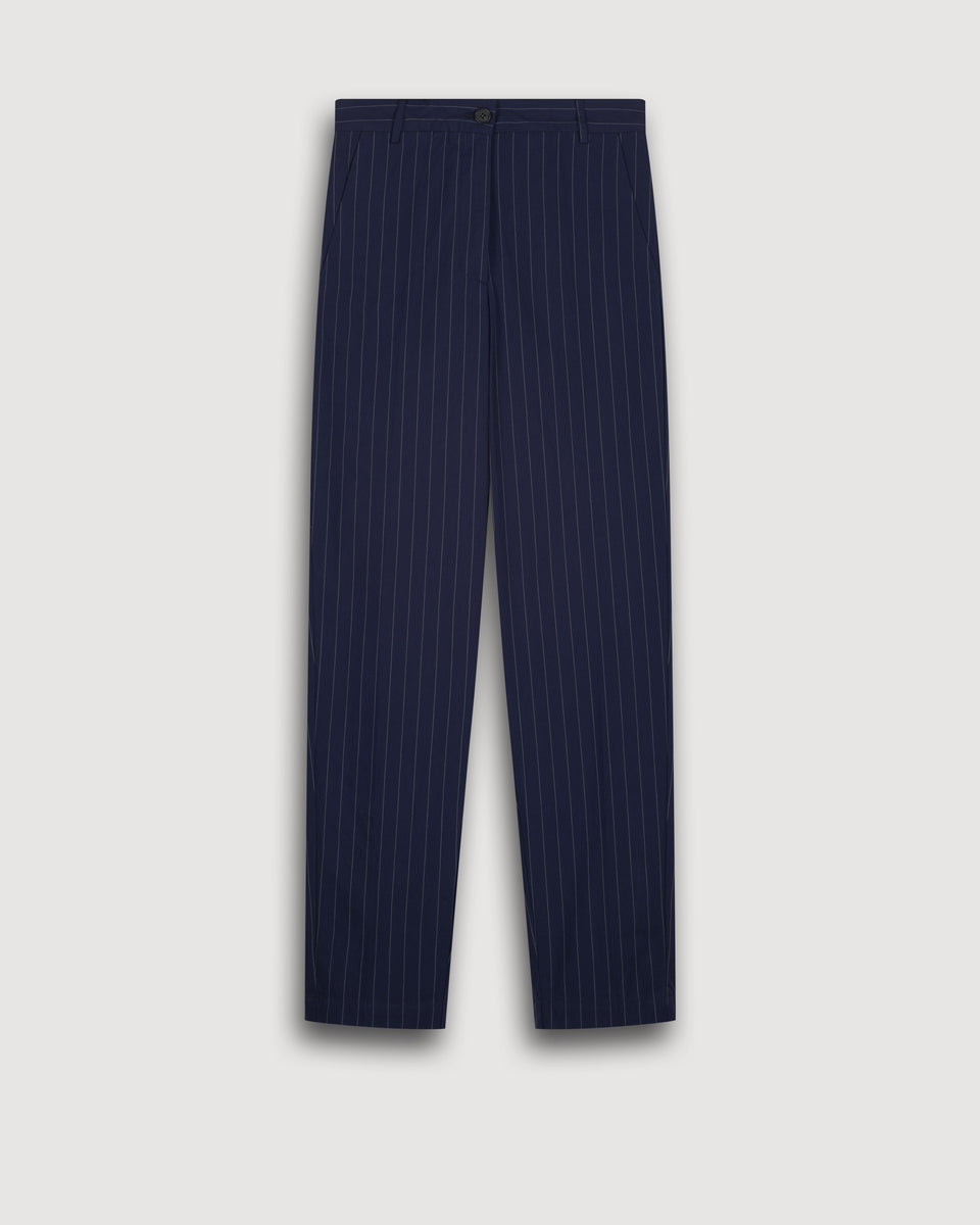 Perfect Women's Navy Blue Striped Poplin Pants - Image 3