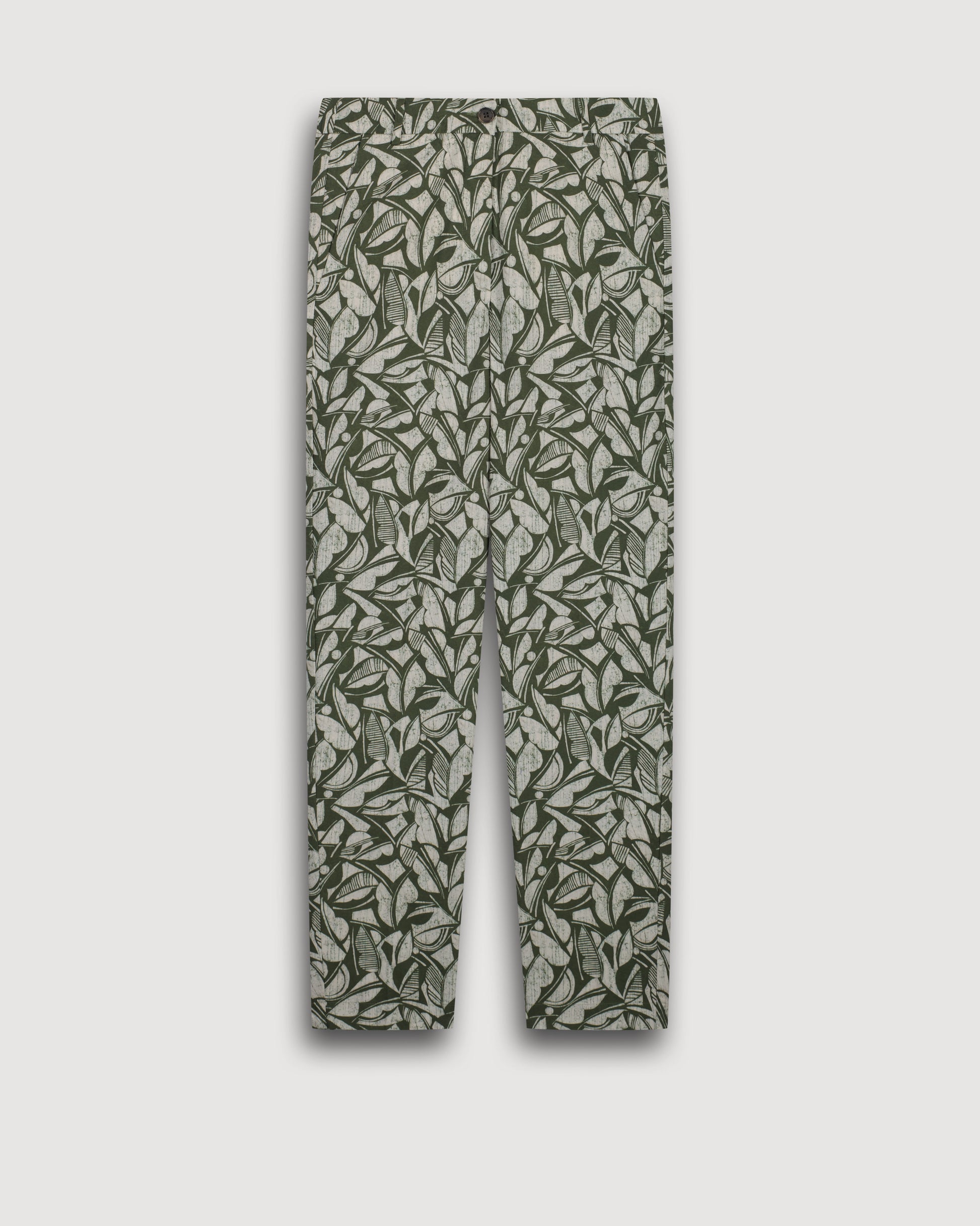 Pantalon Femme en Coton Imprimé Géométrique Vert Militaire Perfect