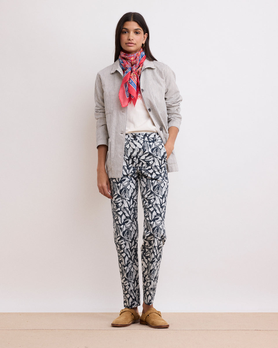 Perfect Women's Navy Blue Geometric Printed Cotton Pants - Image principale