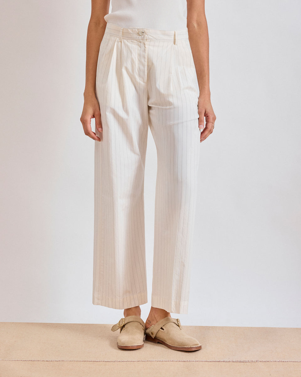 Periple Women's Off-White Striped Poplin Pants - Image alternative