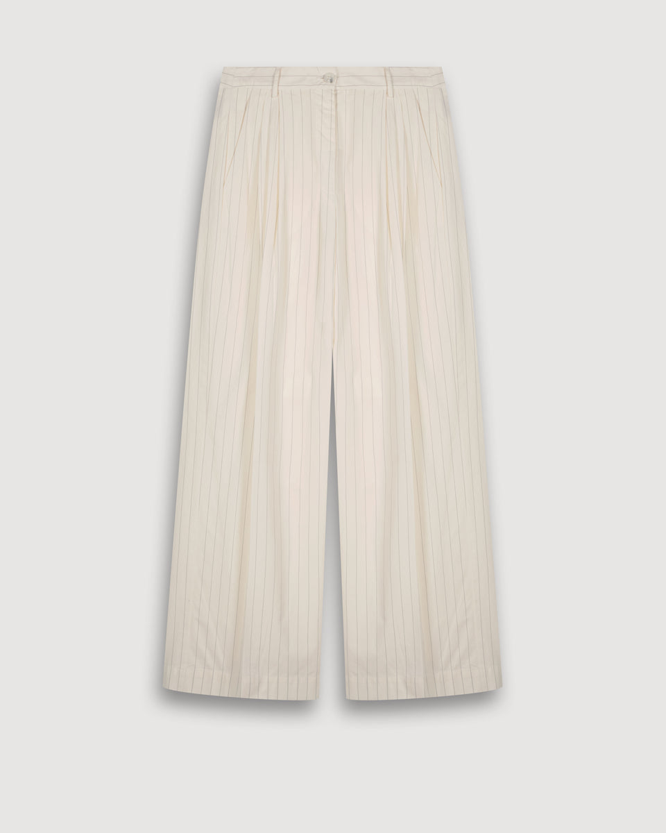 Pantalon Femme en Popeline Rayée écru Periple - Image 3