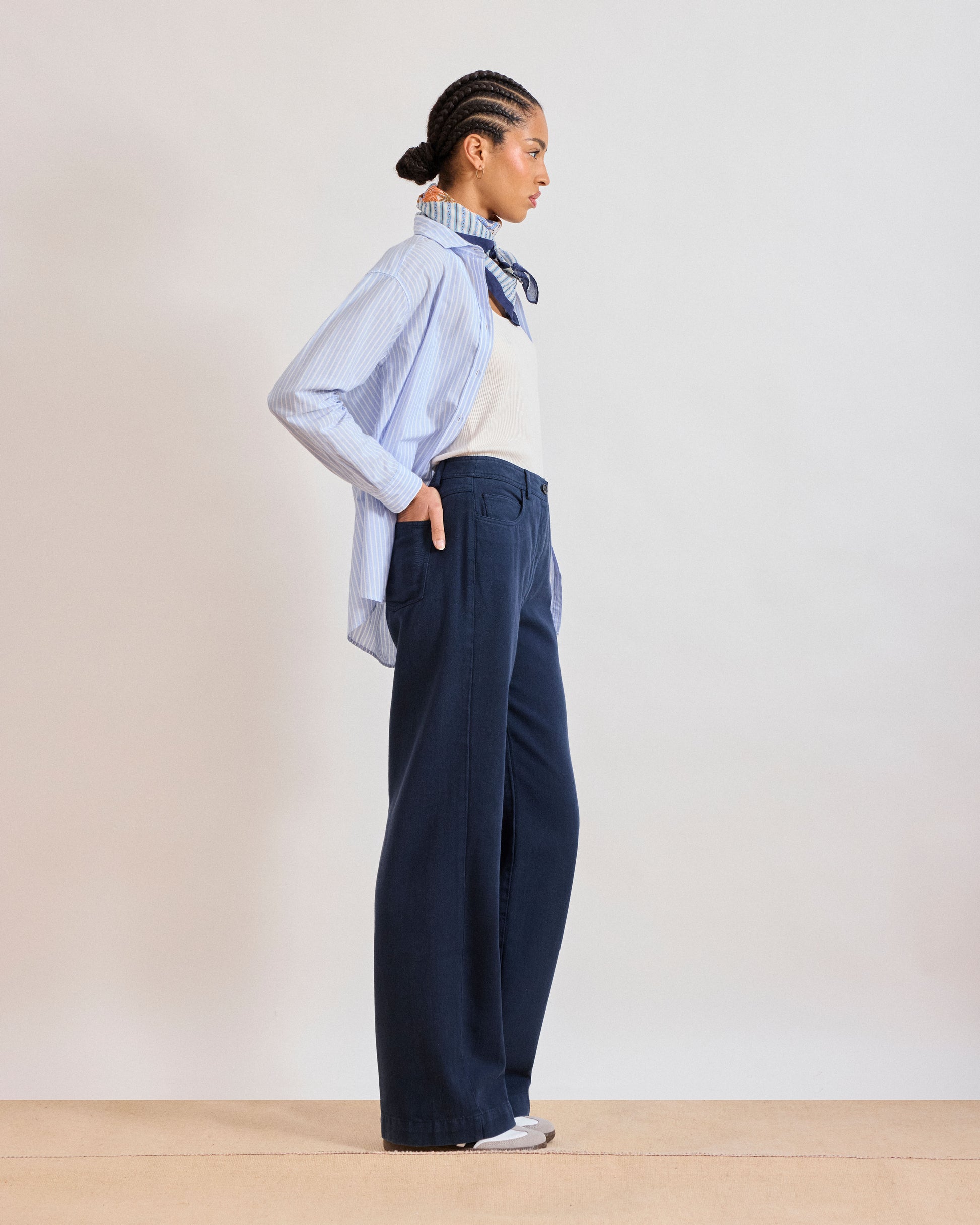 Pantalon Femme en Lyocell & Coton Bleu Marine Pilote