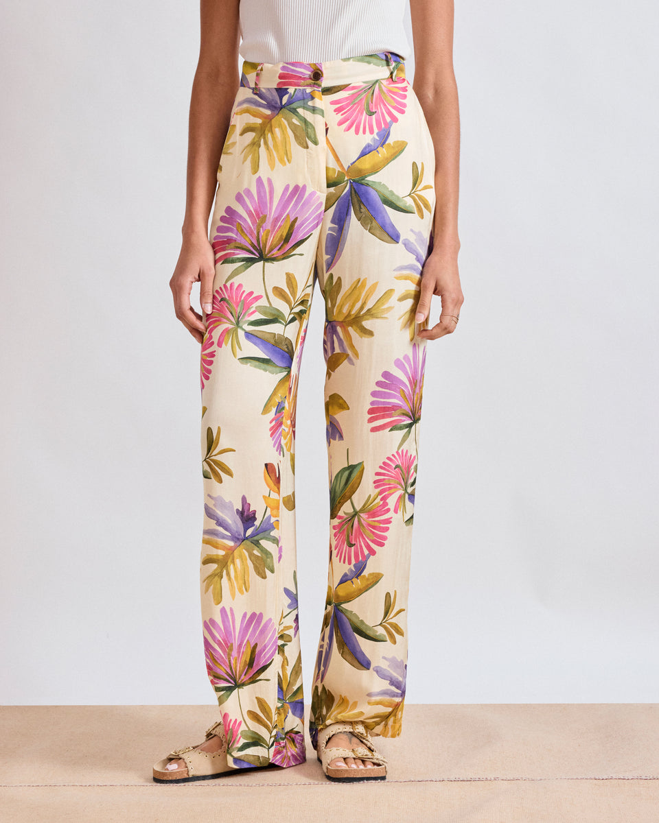 Pantalon Femme en satin de viscose Imprimé Floral Multicolore Positano - Image alternative