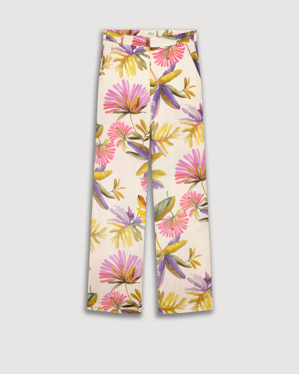 Pantalon Femme en satin de viscose Imprimé Floral Multicolore Positano - Image 3