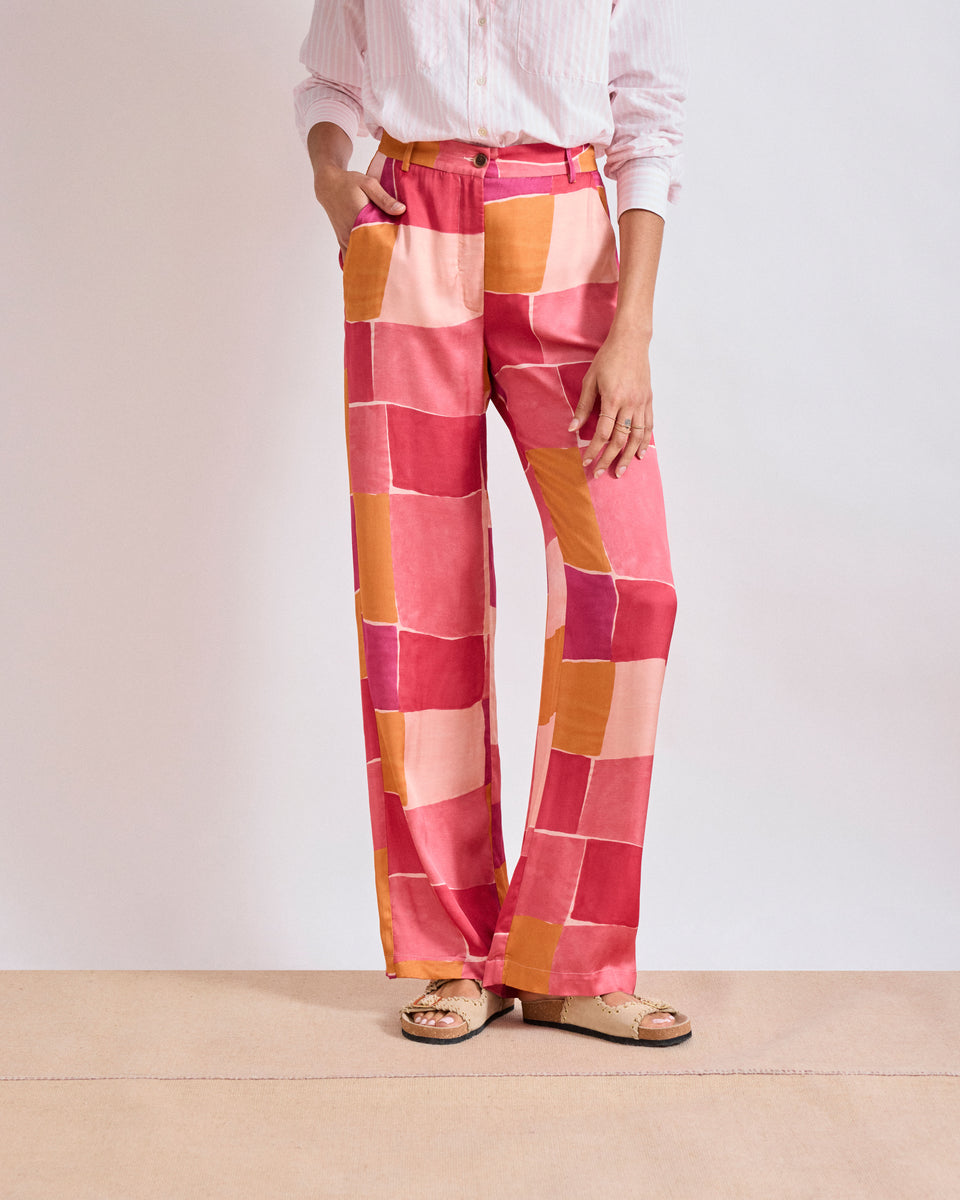 Pantalon Femme en satin de viscose Imprimé géométrique Rose Positano - Image alternative