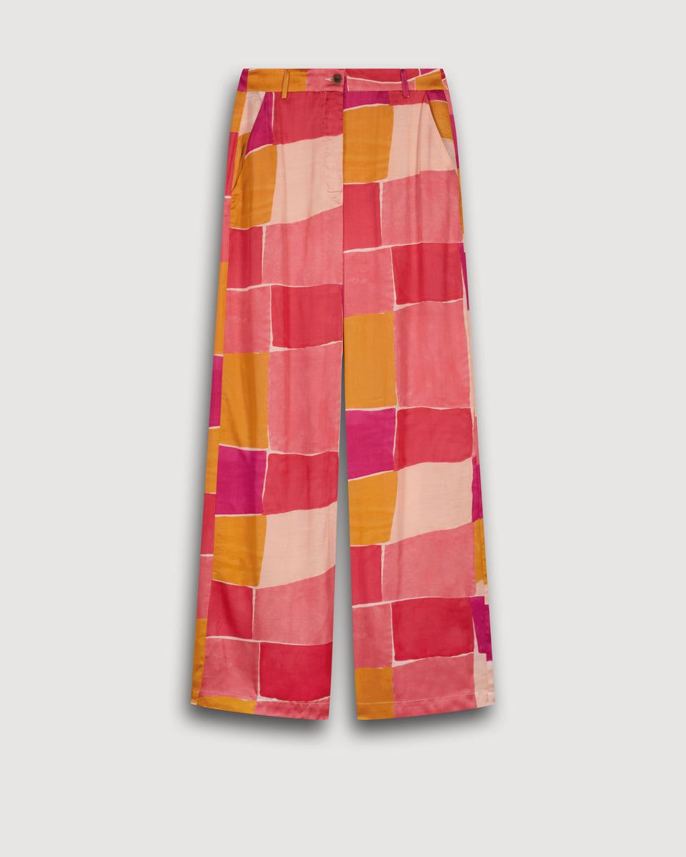 Pantalon Femme en satin de viscose Imprimé géométrique Rose Positano - Image 3