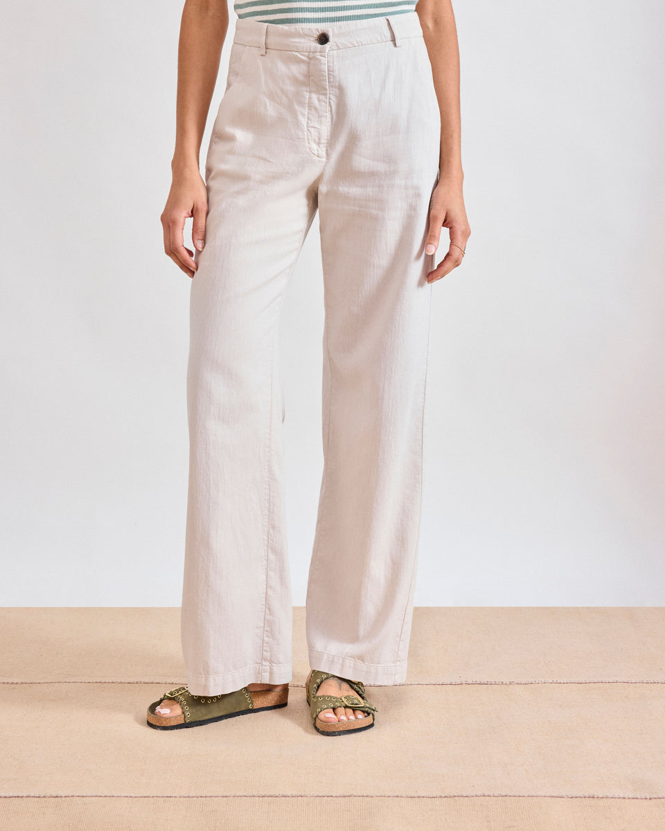 Pantalon Femme en Twill de Coton Beige Positanon - Image alternative