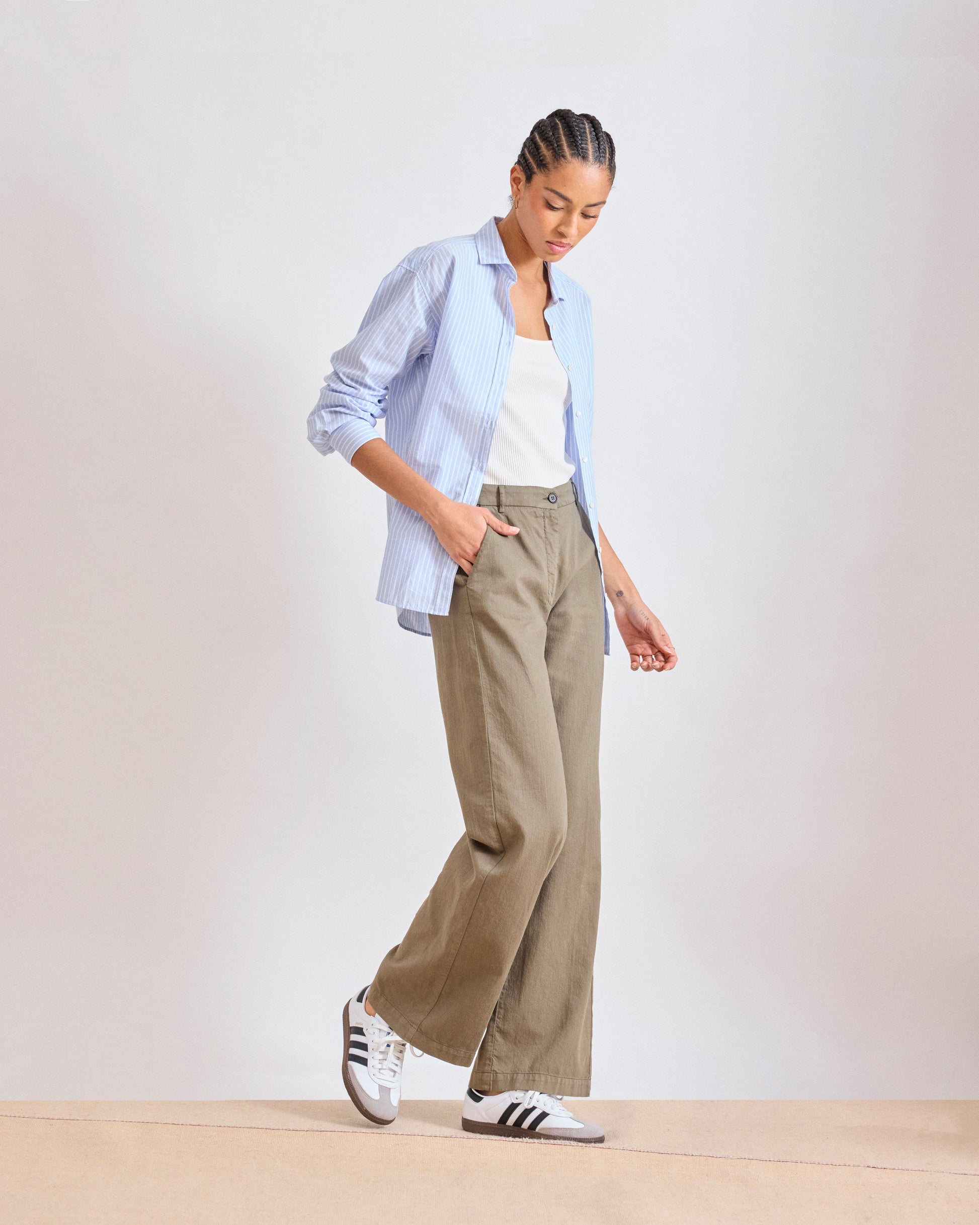 Pantalon Femme en Twill de Coton Vert Militaire Positanon