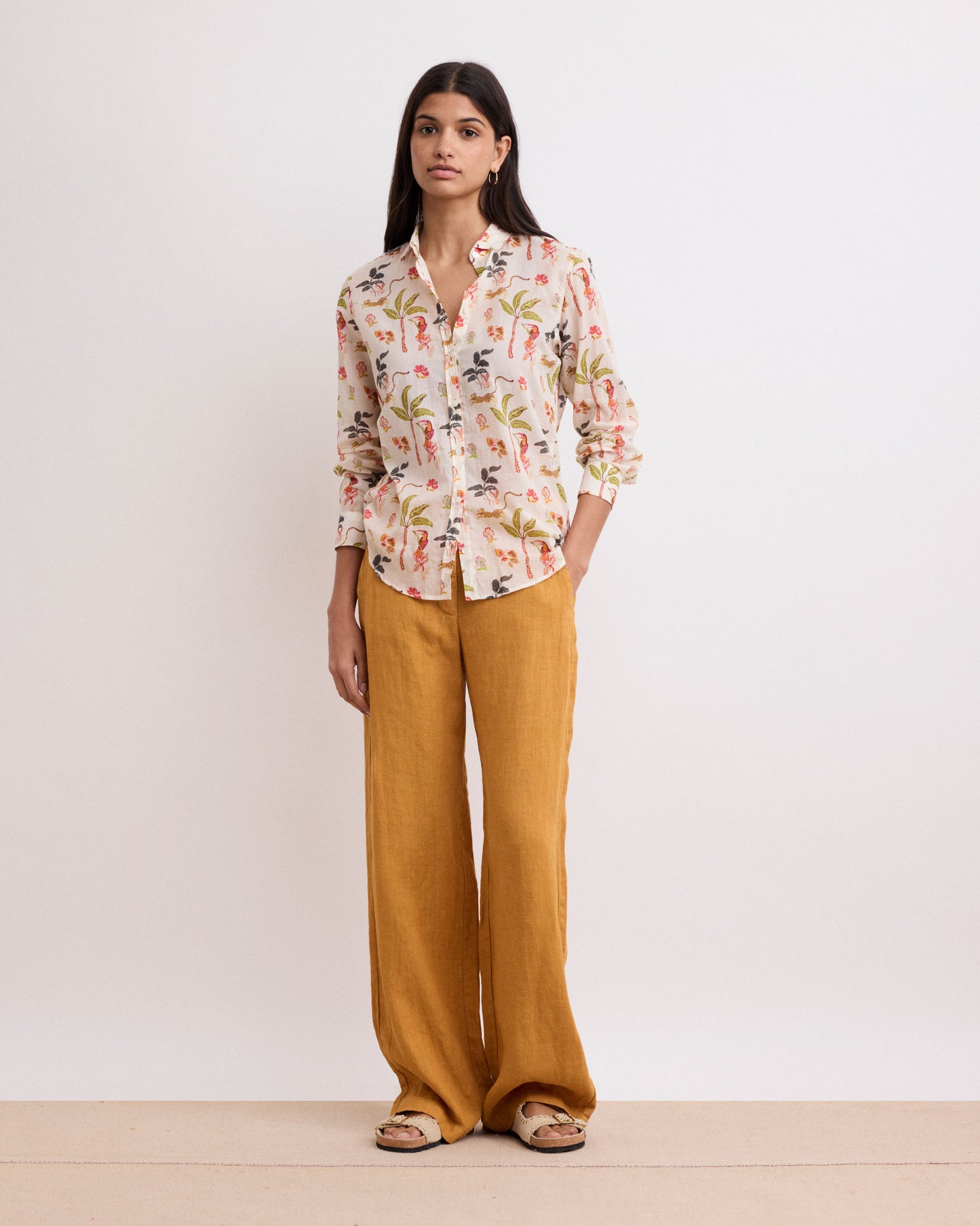 Pantalon Femme en Lin Moutarde Positanon