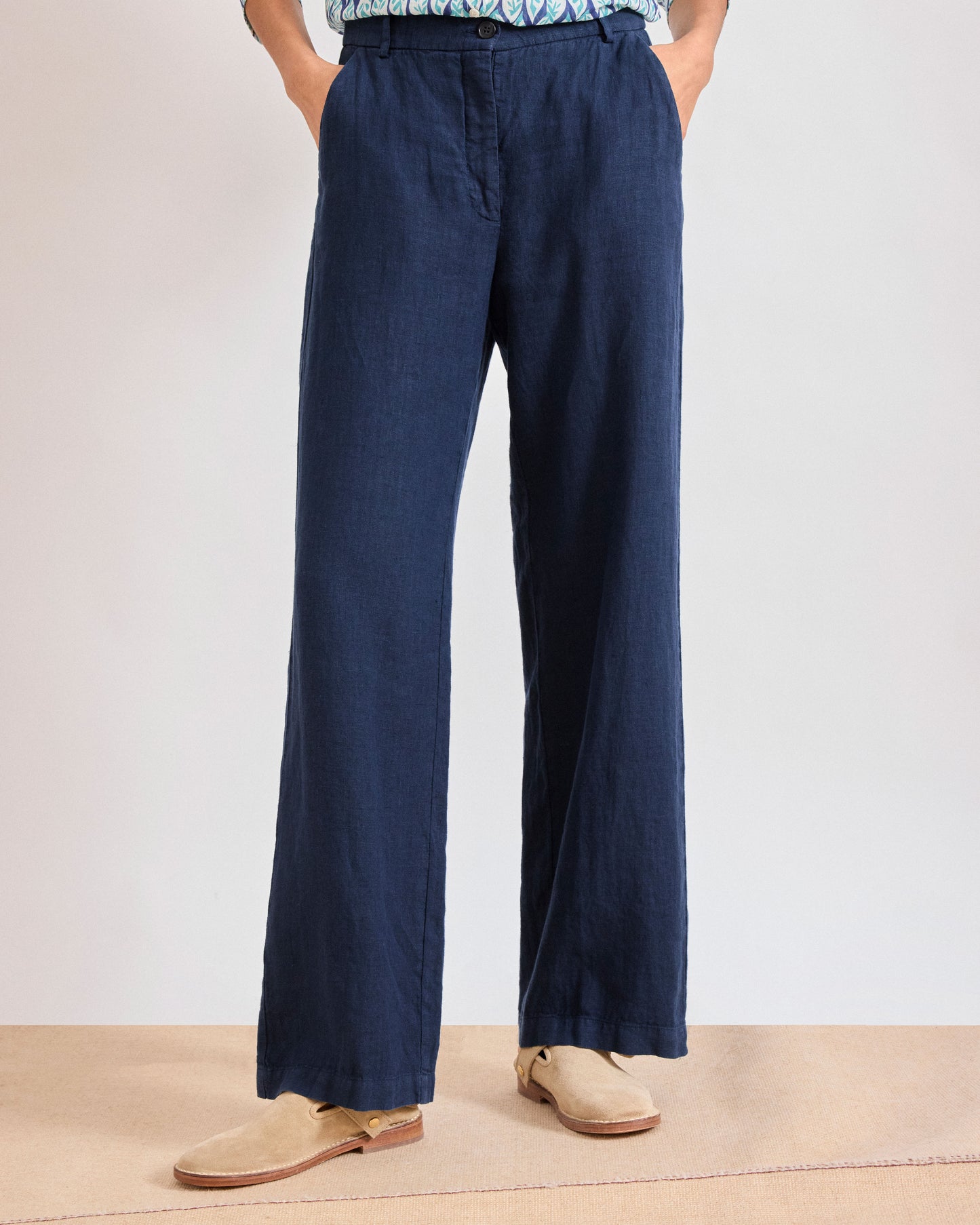 Pantalon Femme en Lin Bleu Marine Positanon