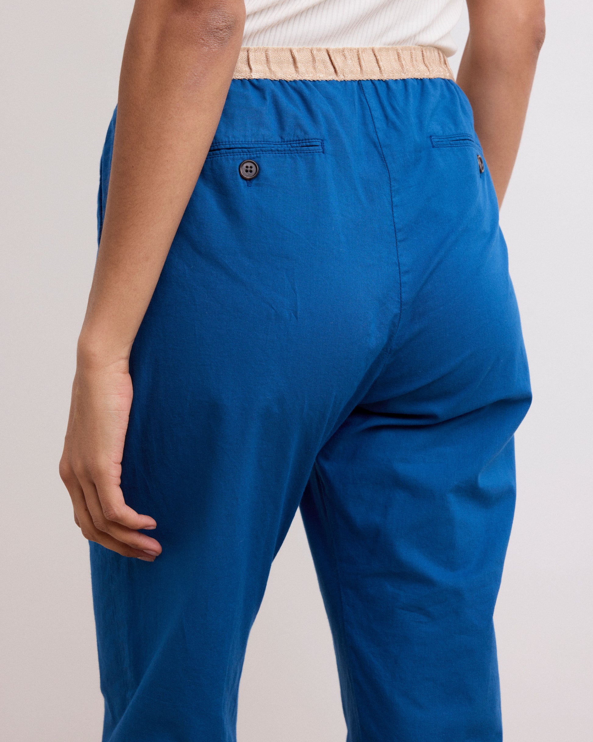 Pantalon Femme en Voile de Coton Bleu Pove