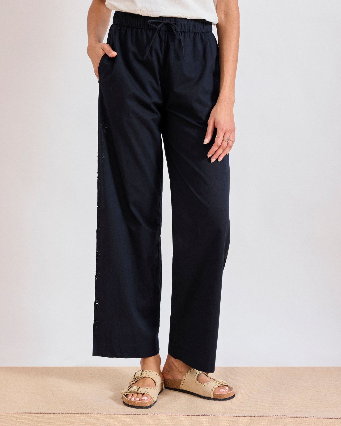 Pantalon Femme en voile de coton Noir Palma