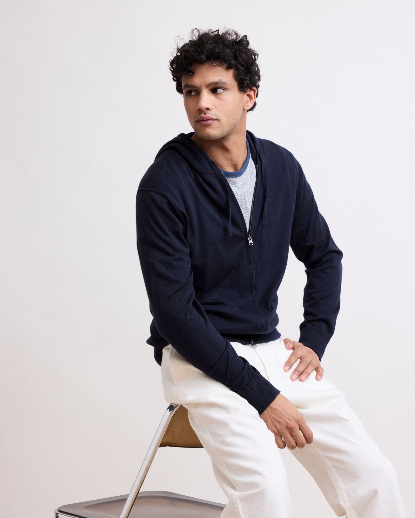 Pull Homme en Coton Supima & Cachemire Bleu Marine Hoody