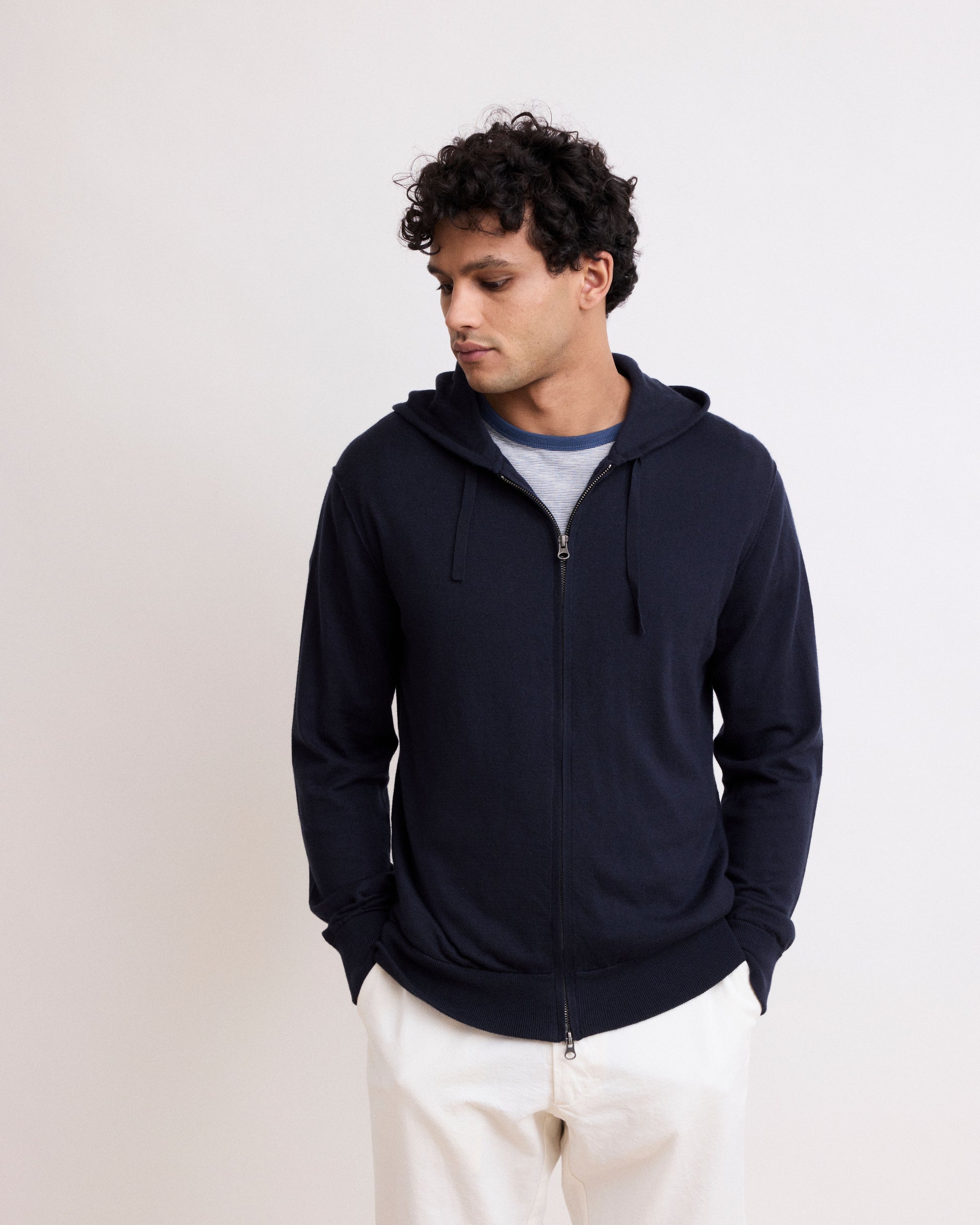 Pull Homme en Coton Supima & Cachemire Bleu Marine Hoody