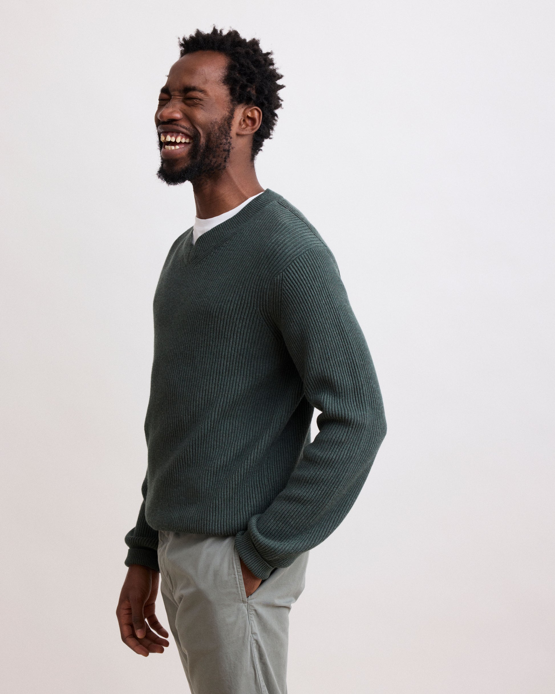 Pull Homme en Coton & Cachemire Vert Rib Vee