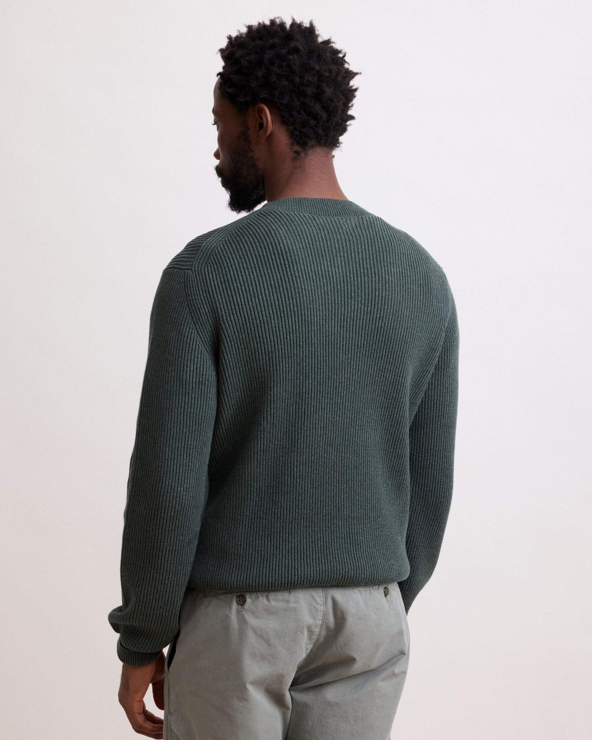 Pull Homme en Coton & Cachemire Vert Rib Vee