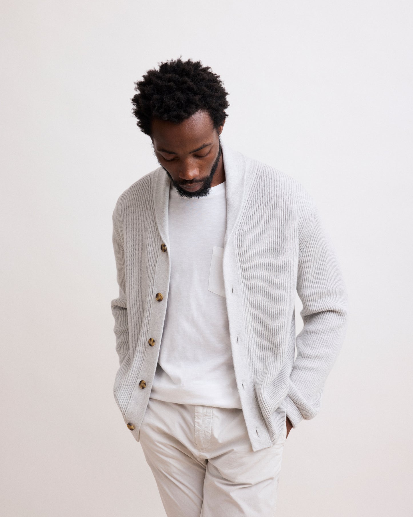 Pull Homme en Coton & Cachemire Gris Chiné Cardigan